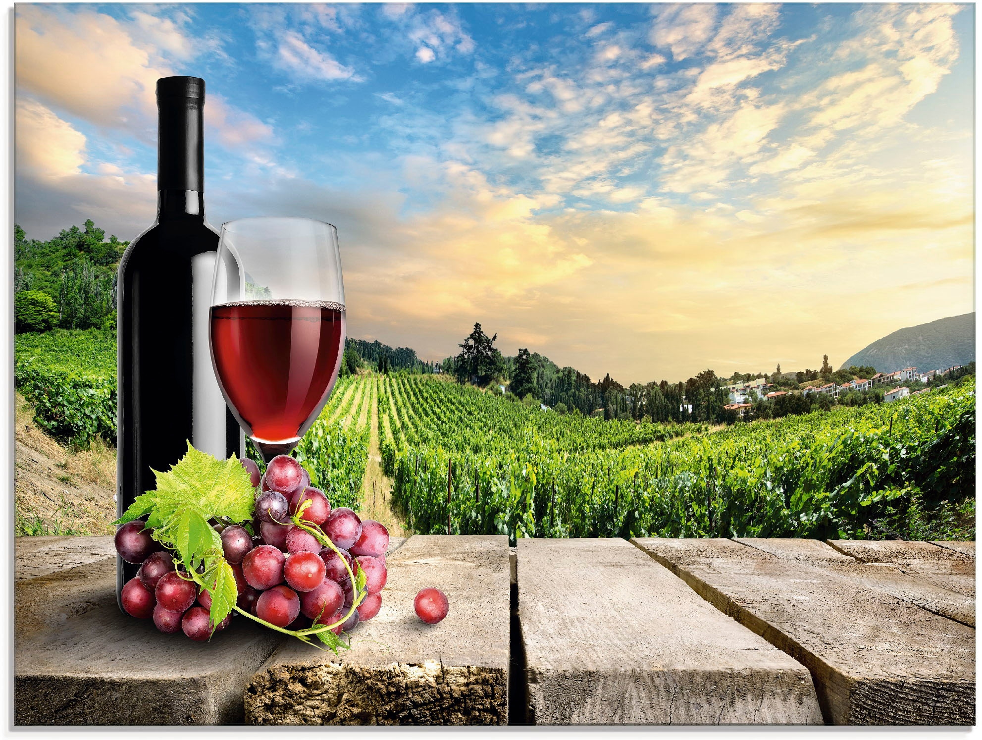 in St.), Größen bequem (1 kaufen Artland Berge, vor »Wein verschiedenen Glasbild Weinbergen«,