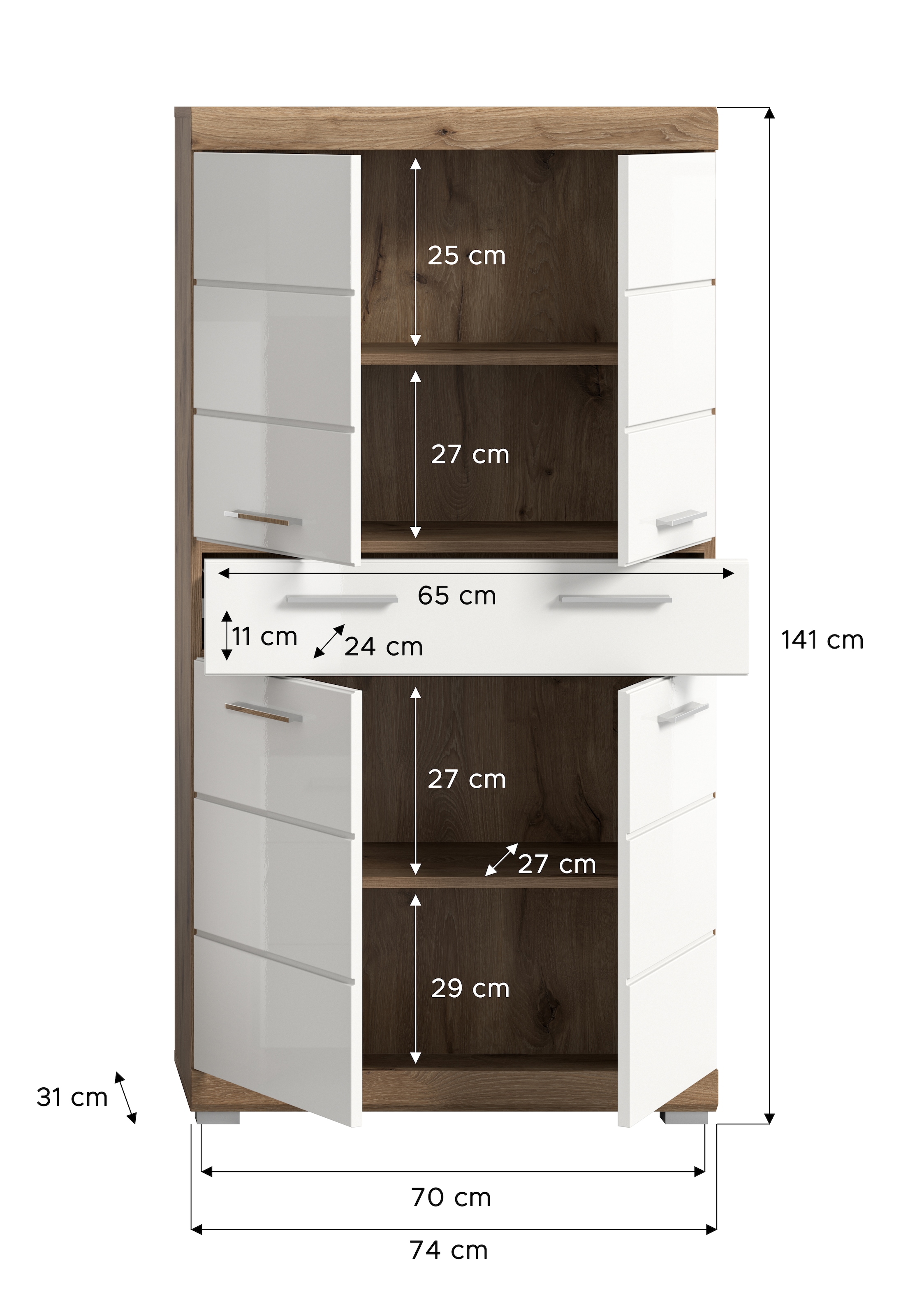 welltime Midischrank »SIENA, Breite 74cm, 4 Türen, 1 Schubkasten, 4 Fächer, MDF-Front« TOPSELLER!,  in verschiedenen Farben erhältlich, Badmöbel, Badschrank, Schrank, Bad