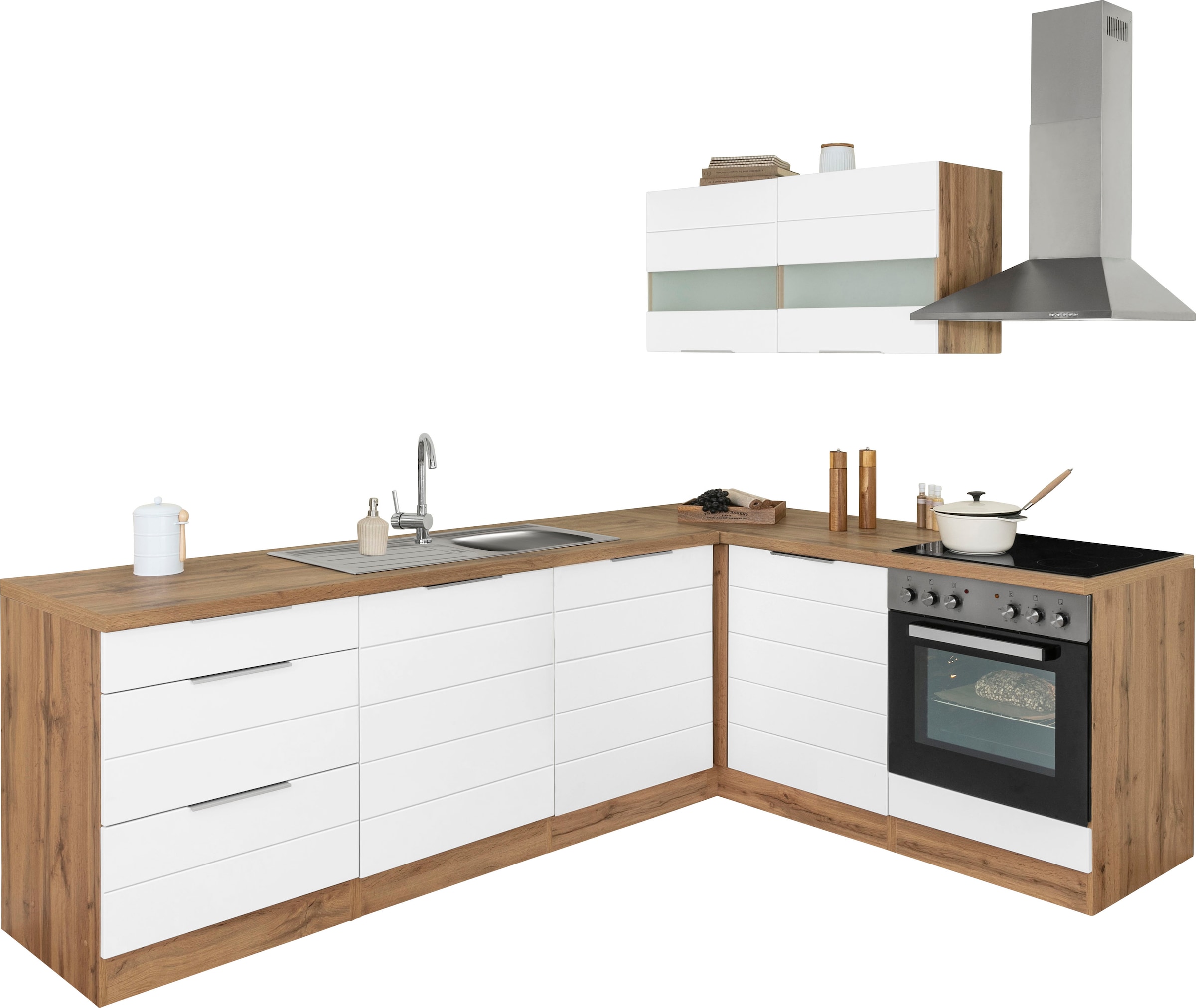 KOCHSTATION Winkelküche »KS-Luhe« Stellbreite 240x180 cm, wahlweise mit oder ohne E-Geräten, MDF-Fronten