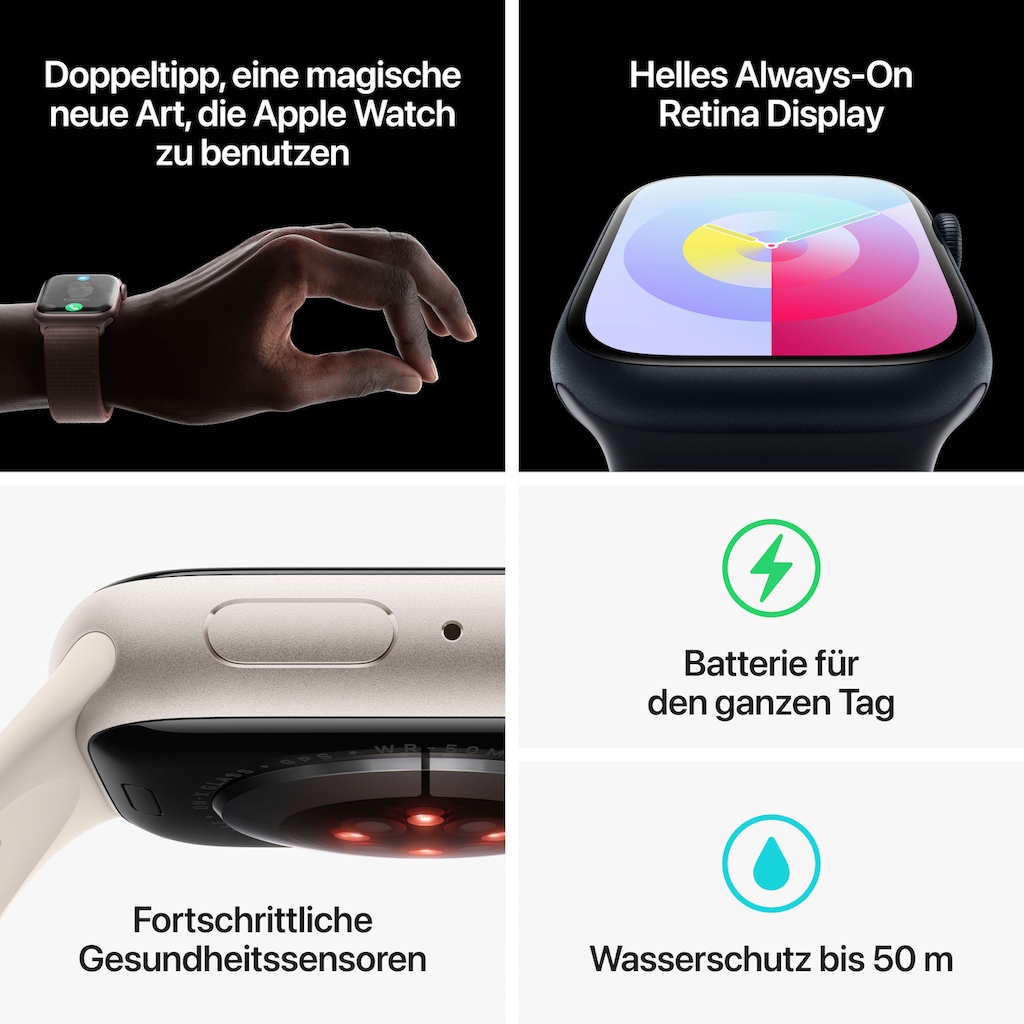 Apple Smartwatch »Watch Series 9 GPS Aluminium 45mm M/L«, (Watch OS 10)