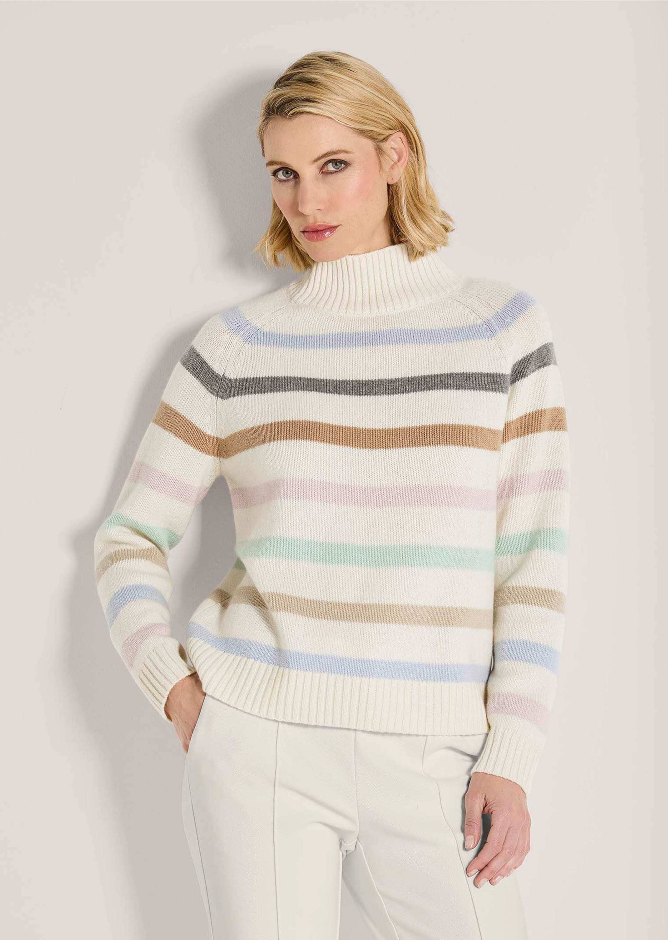 MADELEINE Stehkragenpullover »Strickpullover Wollpullover im Streifen-Look« Farbharmonisches Streifenmuster