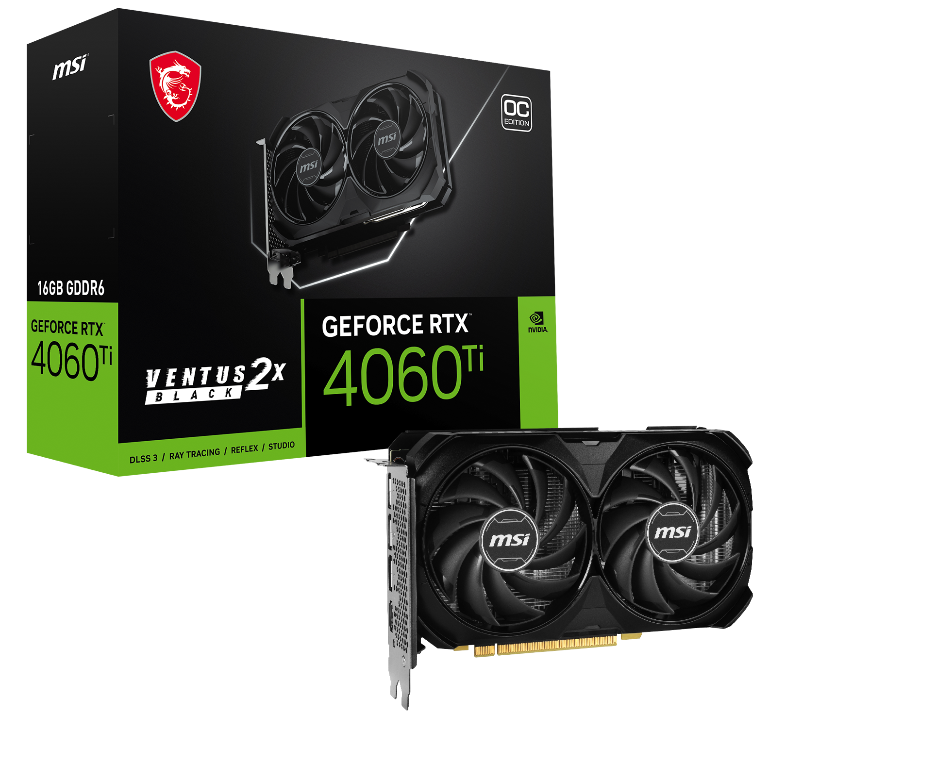 MSI Grafikkarte »RTX 4060 Ti VENTUS 2X BLACK 16G OC«, 16 GB, GDDR6