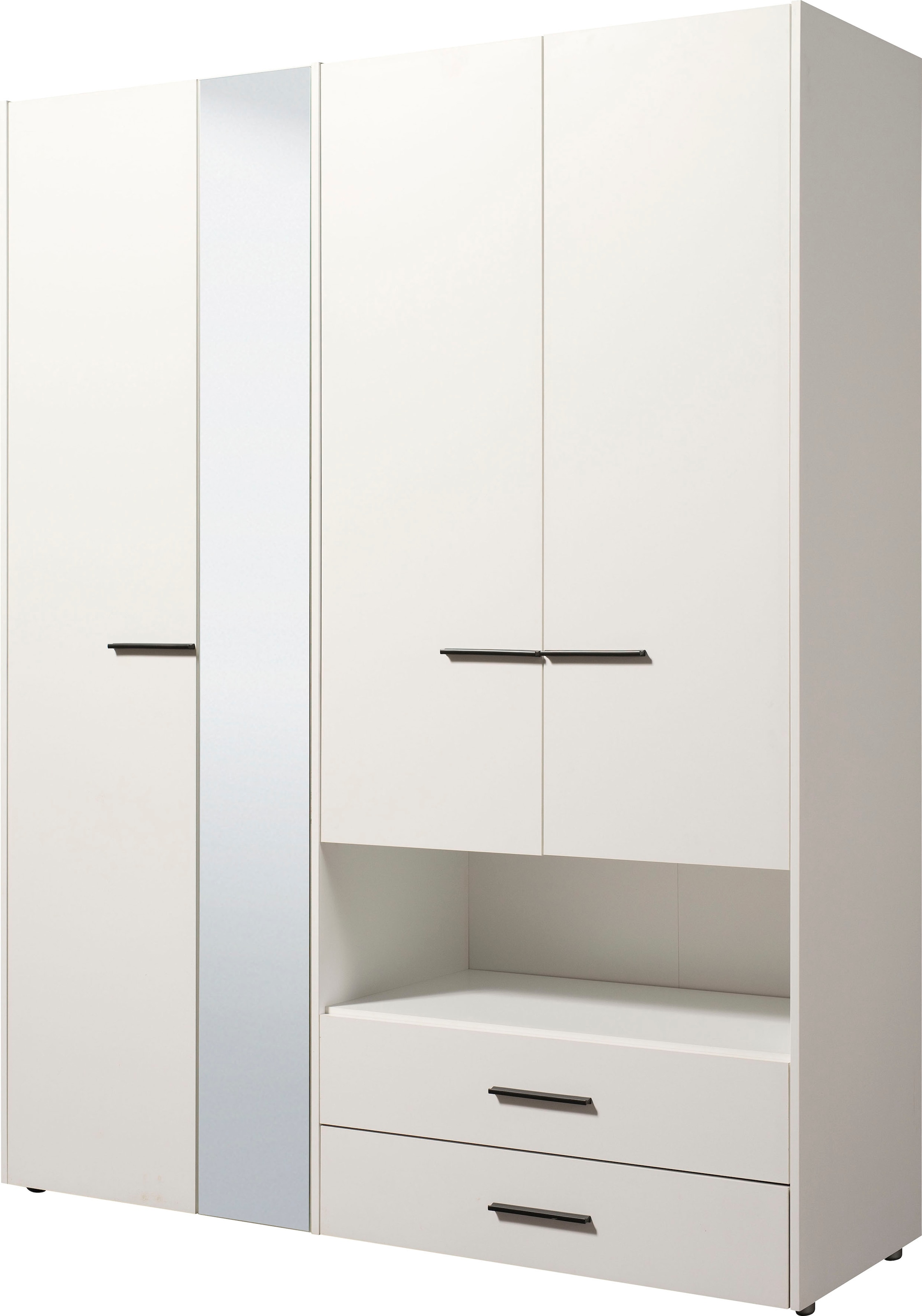 INOSIGN Kleiderschrank »Leon, FSC® -zertifiziertem Holzwerkstoff«, mit Spiegel, Innenausstattung und 2 Schubladen, 127,5x55x205,5cm