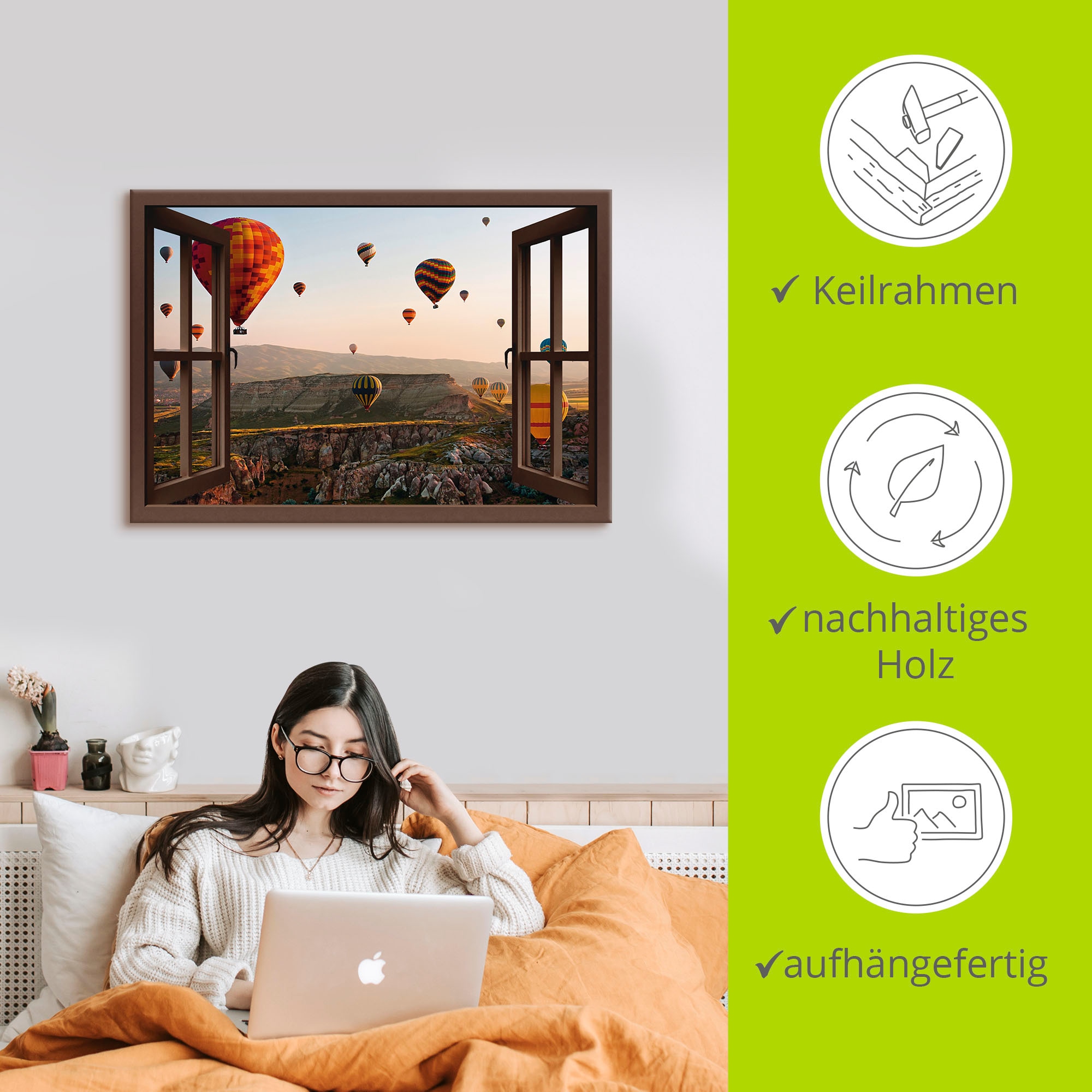 Artland Leinwandbild »Fensterblick Kappadokien Ballonfahrt« Ballonfahren 1 Stk. tlg. auf Holzrahmen gespannt