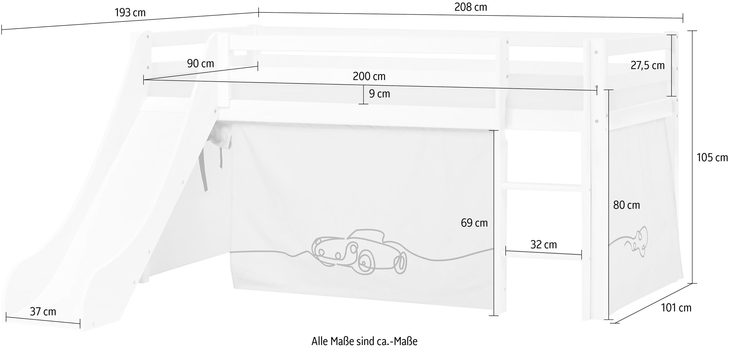 Hoppekids Hochbett »«Cars»«, Rutsche & Vorhang Blau und viel Auswahl