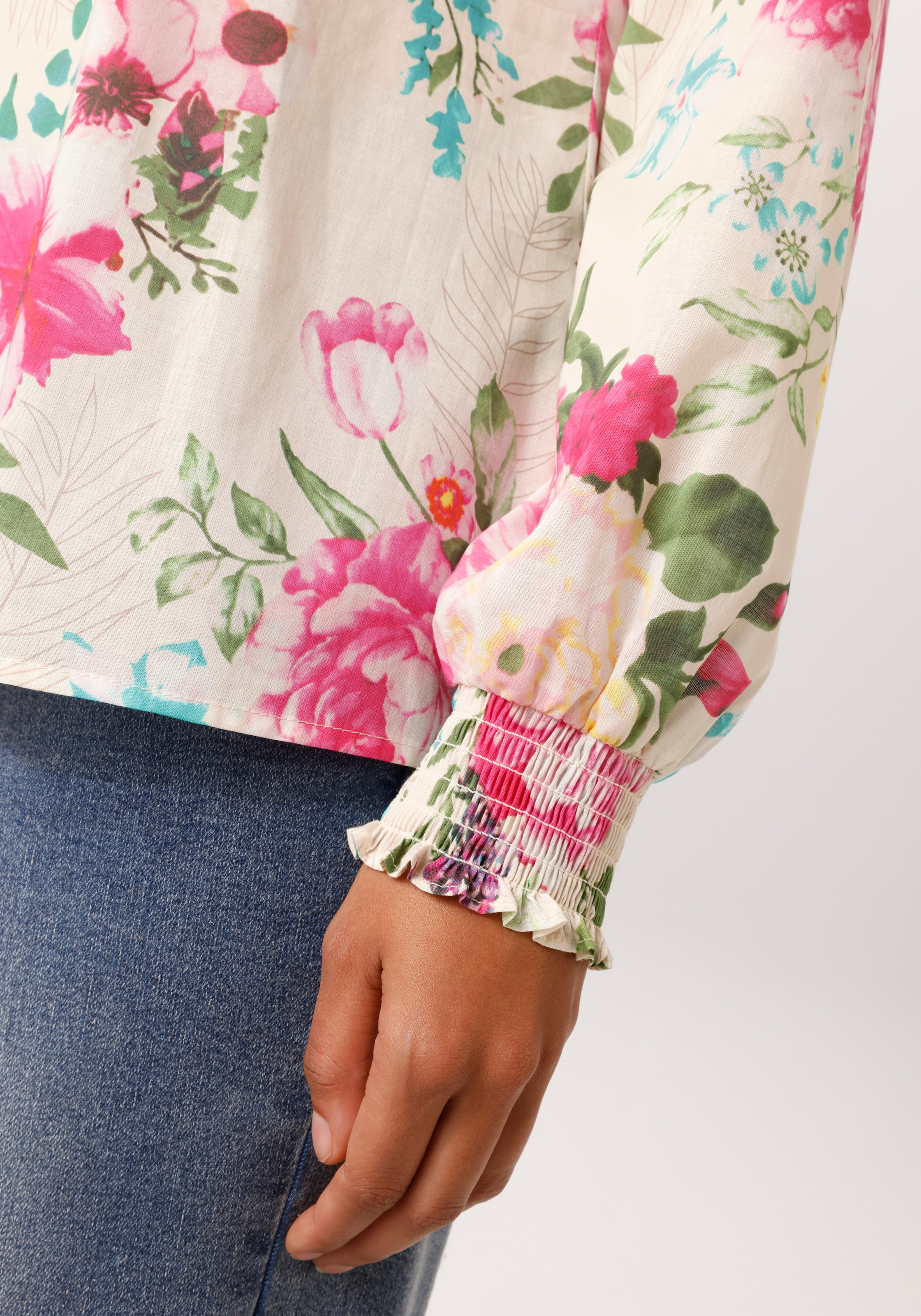 Aniston CASUAL Schlupfbluse mit farbenfrohem Blumendruck - jedes Teil ein Unikat - NEUE KOLLEKTION