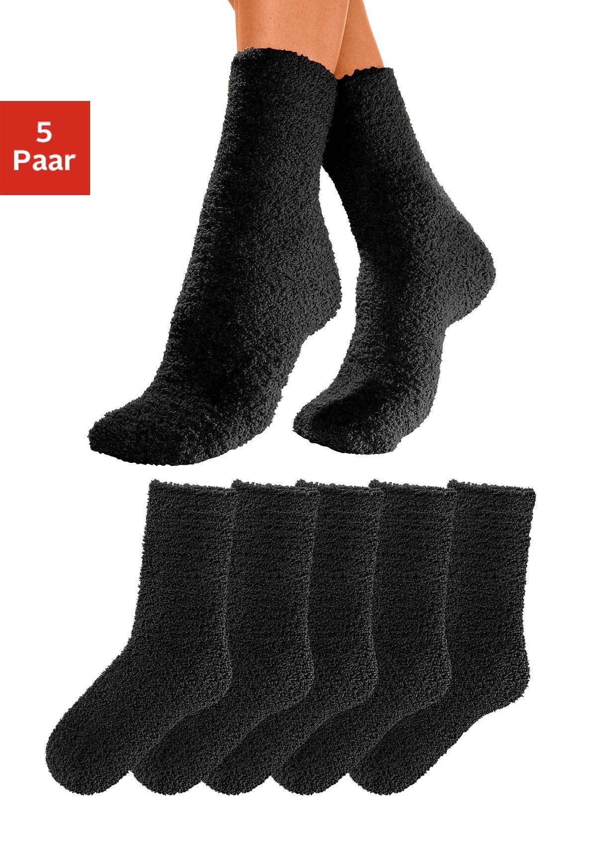 Lavana Kuschelsocken, (Packung, 5 Paar), ideal als Hausschuhersatz