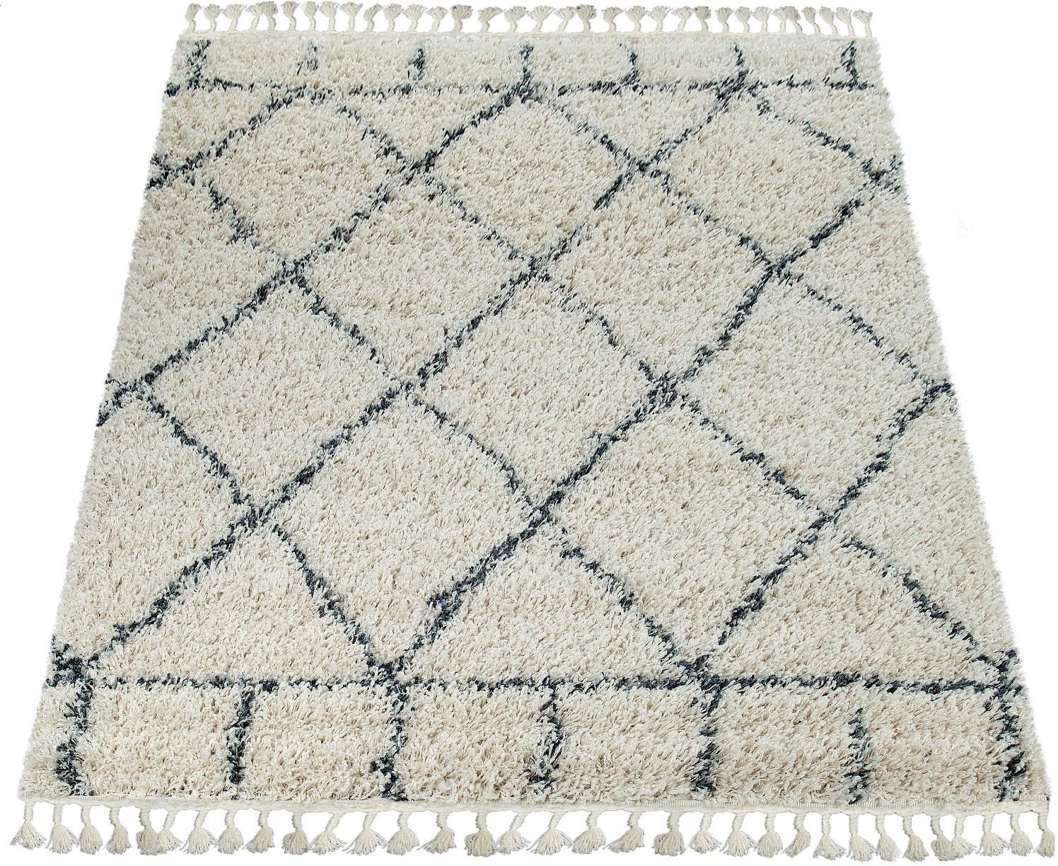 Hochflor-Teppich »Nador 755«, rechteckig, weicher Shaggy mit Rauten Design und Fransen