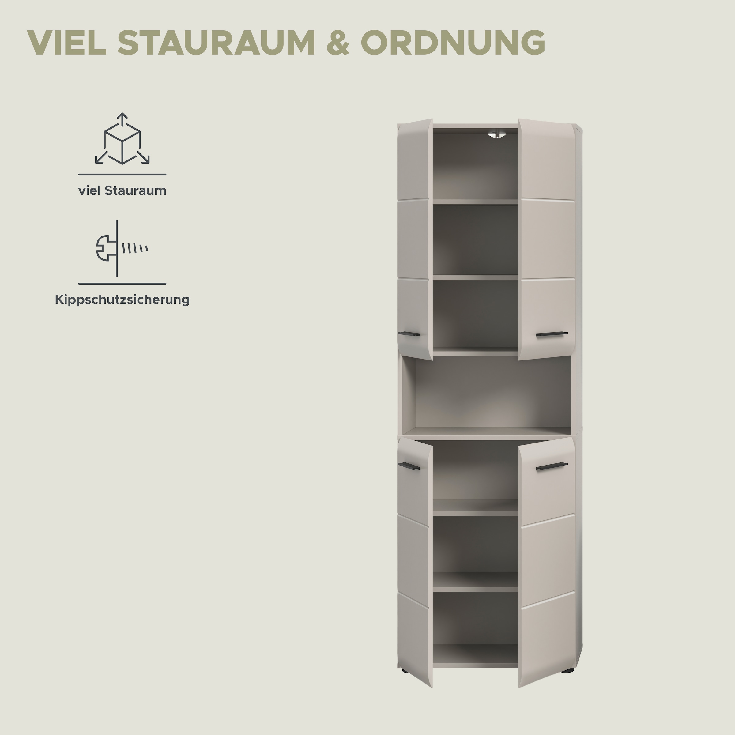 welltime Stauraumschrank »FLORENZ, TOPSELLER!, Höhe 185 cm, 4 oder 6 Türen, viel Stauraum« TOPSELLER!, 1 Stk. tlg. hochwertige MDF Front, Griff schwarz, Badschrank, Bad