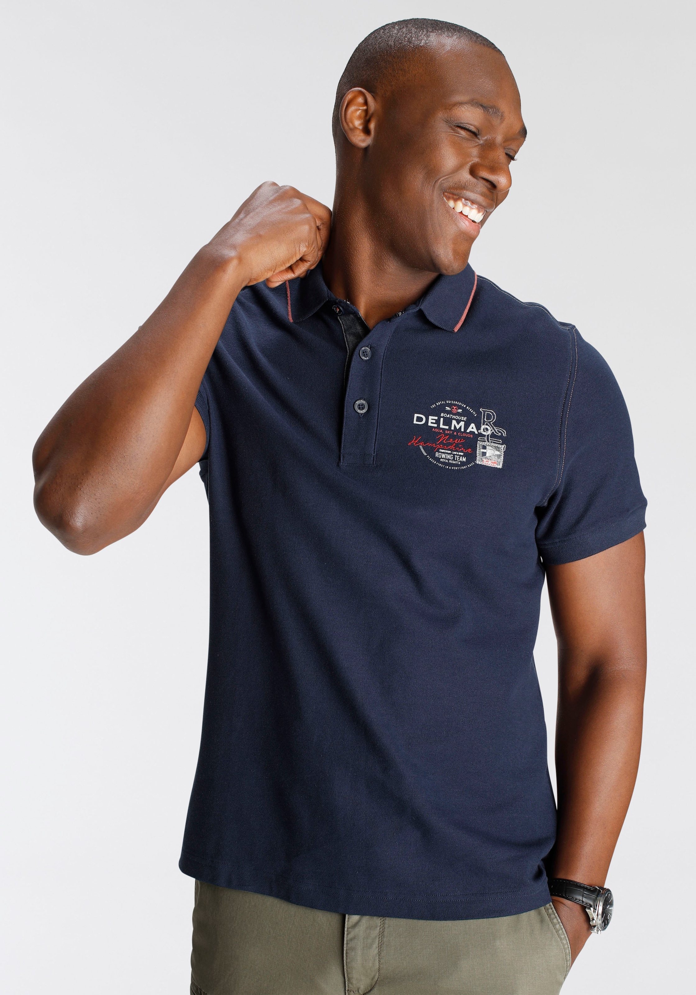 DELMAO Poloshirt, Kurzarm, mit Rippbündchen, Polokragen