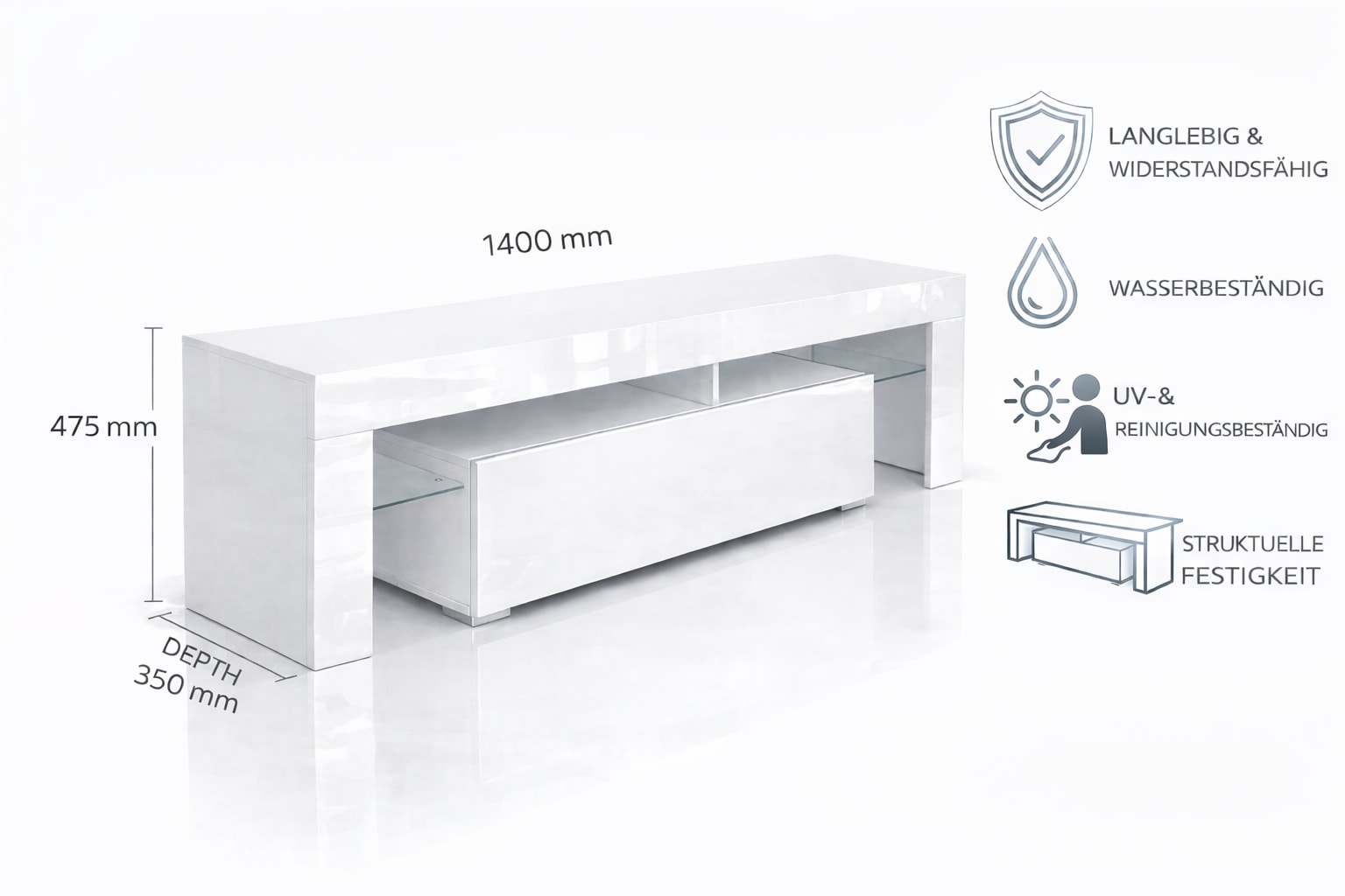OTTO home Lowboard »MONICA, TV-Board, TV-Kommode, TV-Schrank, TV-Unterschrank, TV-Möbel« Modernes Hochglanz TV-Board in 2 Farben, grifflos mit Push-to-Open