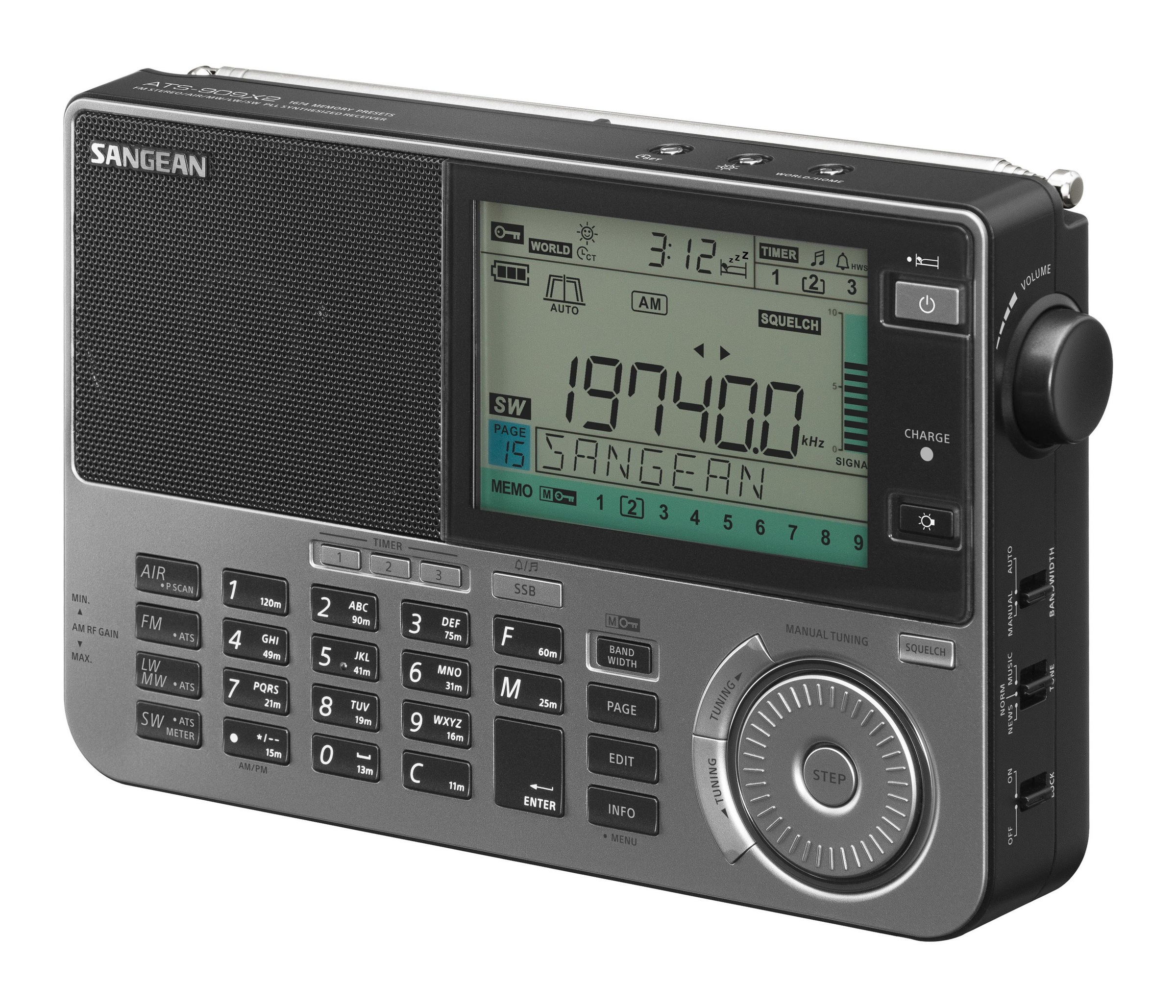 Sangean Weltempfänger »ATS-909 X2«, (FM-Tuner mit RDS-AM-Tuner), Große LC-Anzeige, Lautsprecher