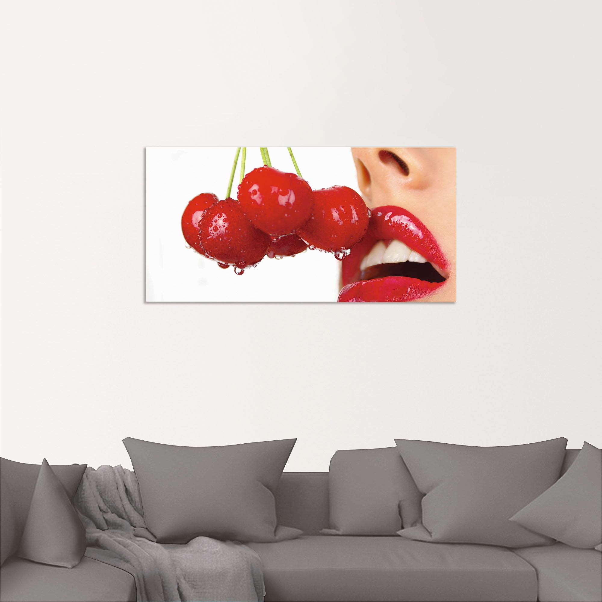 Artland Wandbild »Bild von Kirschen und Lippen auf weiß«, Lebensmittel, (1 St.), als Alubild, Leinwandbild, Wandaufkleber oder Poster in versch. Größen