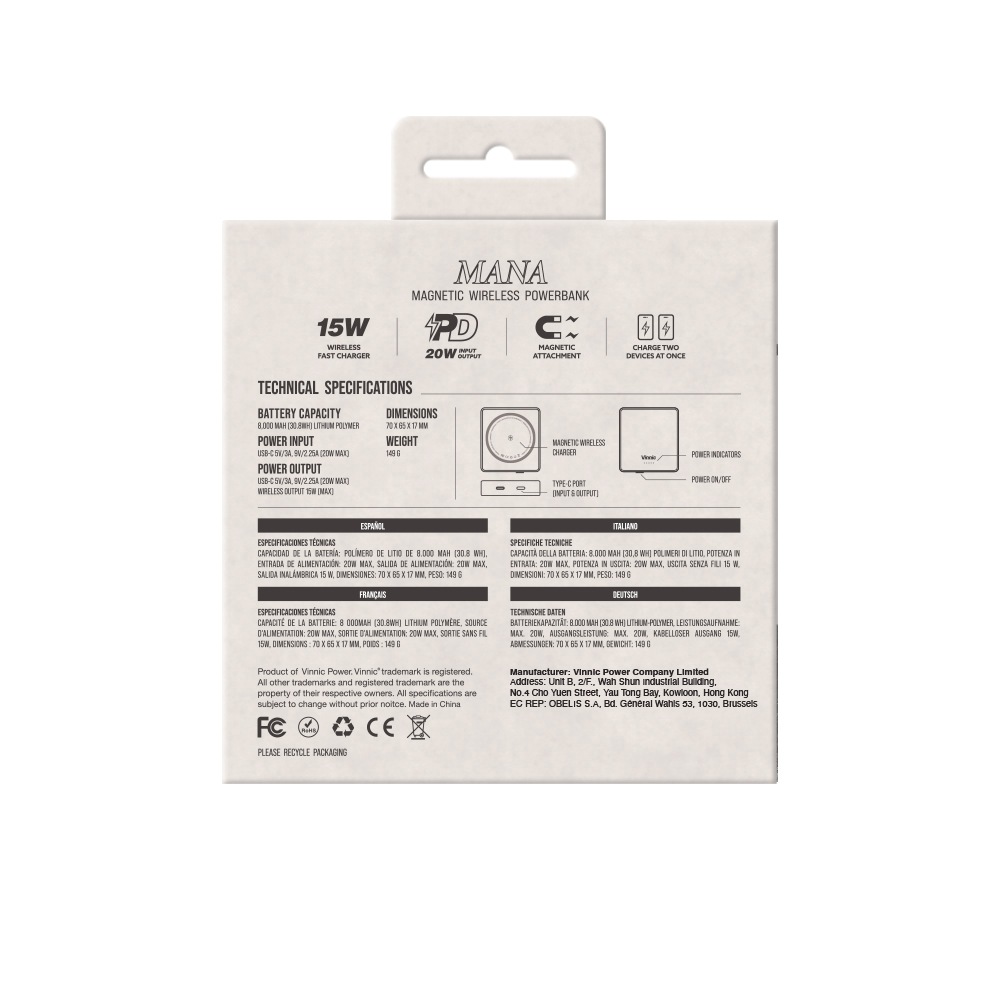 Vinnic Powerbank »MANA Magnetic Wireless Powerbank 8.000mAh«, Vinnic MANA Magnetic Wireless Powerbank 8.000mAh,clay