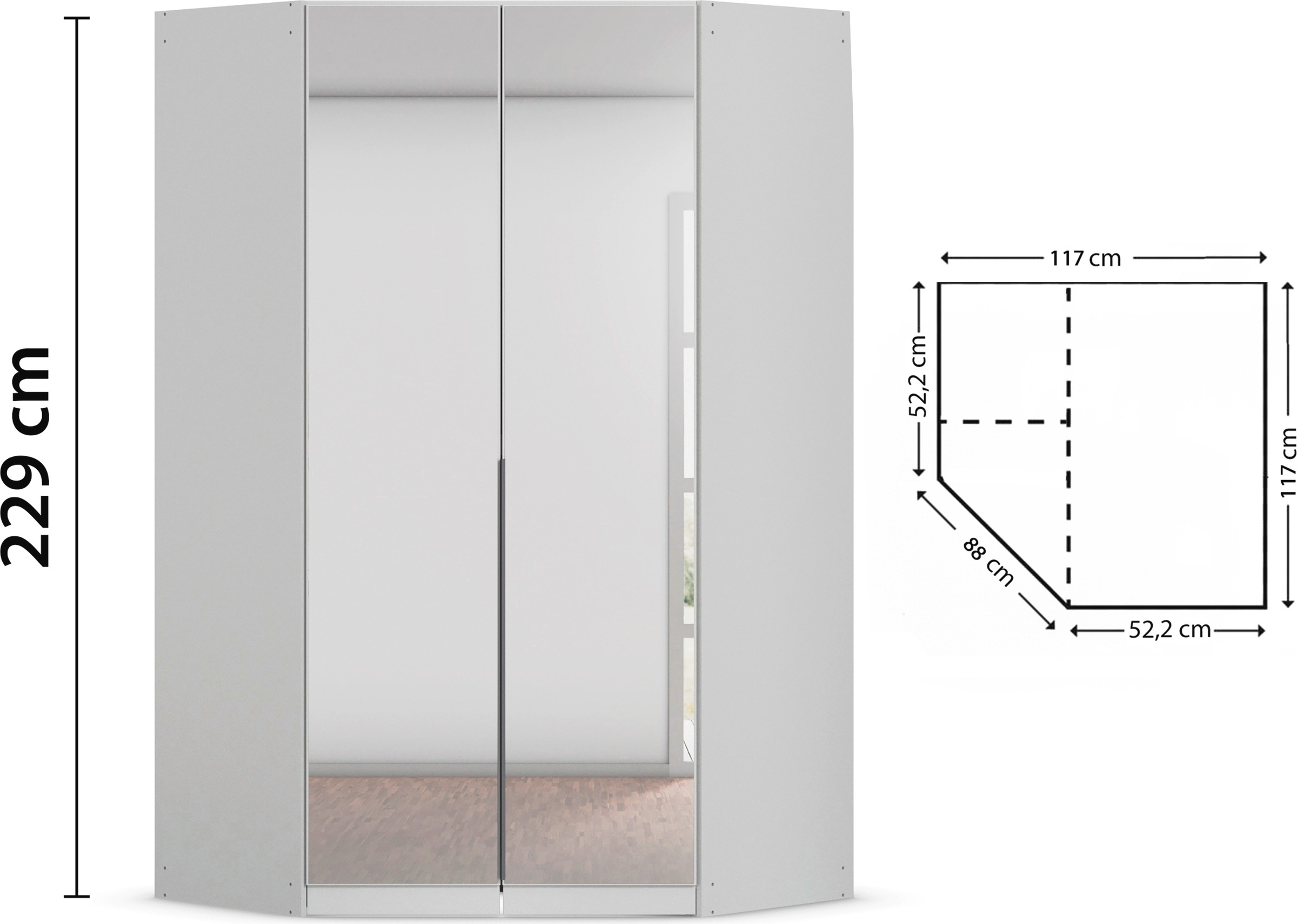 rauch Eckkleiderschrank »Kleiderschrank Schrank Ankleidezimmer Schlafzimmer Garderobe AGORDO«, (in zwei Griff-Farben), mit Spiegeltüren, voll ausgestattet mit viel Stauraum MADE IN GERMANY