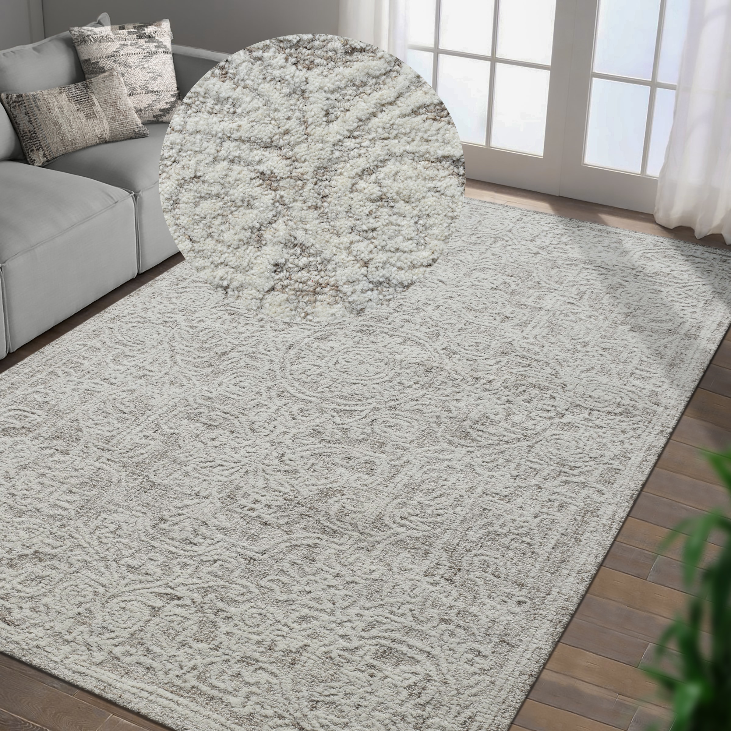 my home Wollteppich »Umea, handgefertigt, Wolle, Hoch-Tief-Struktur« rechteckig 14 mm Höhe einfarbig, Wolle, Teppich, Wohnzimmer, Schlafzimmer, Esszimmer