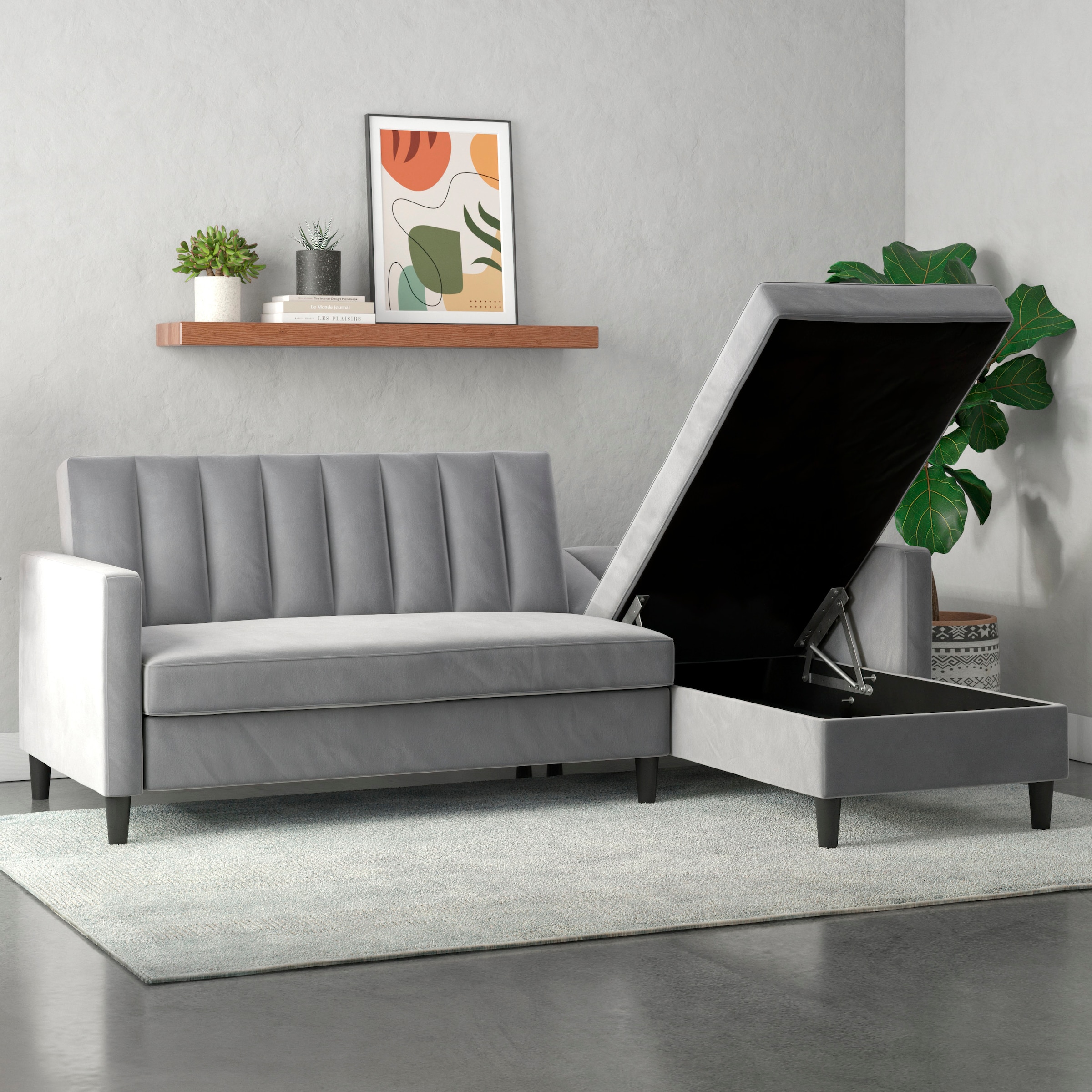 Dorel Home Ecksofa mit Schlafffunktion, Recamiere mit Stauraum beidseitig montierbar, Rückenlehne 2-teilig und 3-fach verstellbar