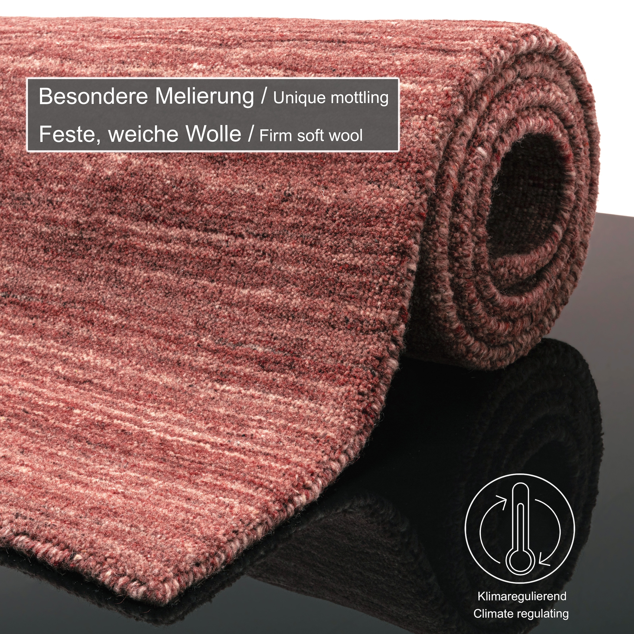 THEKO Wollteppich »Pure UNI«, rechteckig, 14 mm Höhe, Handwebteppich, meliert, reine Wolle, handgewebt
