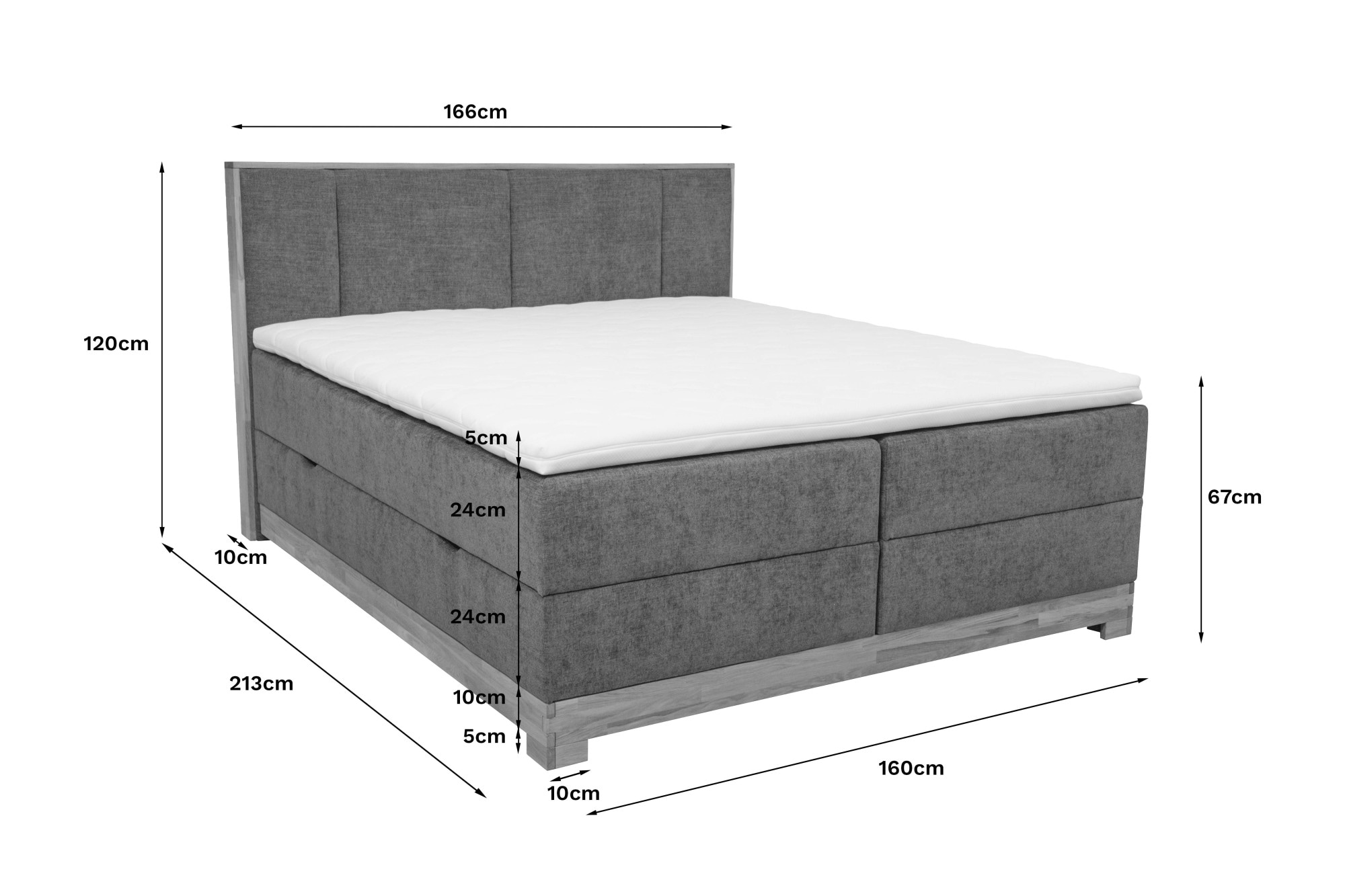 OTTO home Boxbett »Fennor, Doppelbett, Polsterbett, Federkernbett, Komforbett, 160/180 cm« Boxbett: 5-Z-Taschenfederkern im Unterbau, Härtegrad 3, inkl. Topper