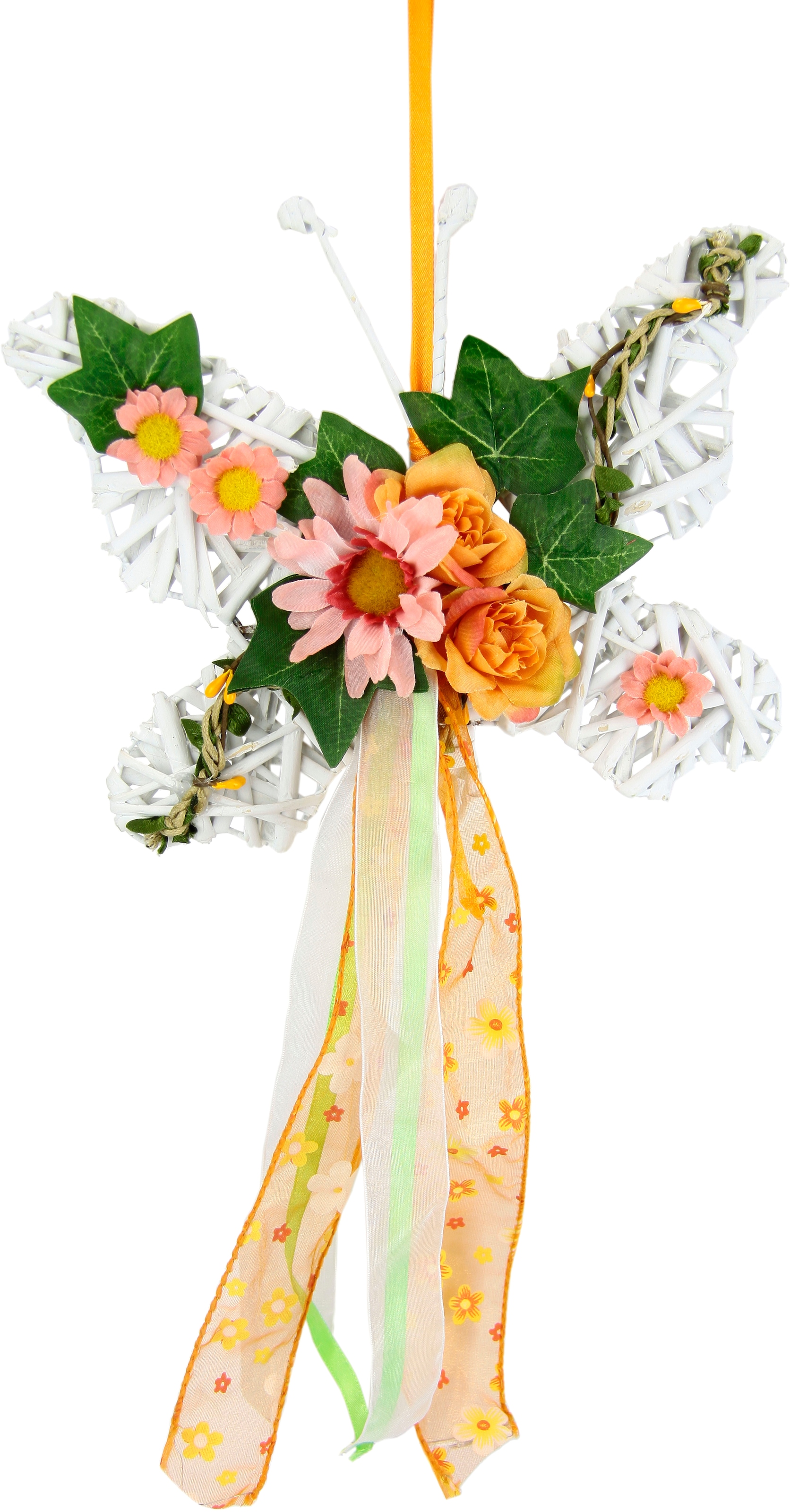 I.GE.A. Kunstkranz »Mit Schmetterling und Wanddeko Kränze Hängen«, Blüten auf zum Kranz kaufen Bild Türschmuck & 3D Rosen, Wandkanz Rechnung Schleife Kunstblumen