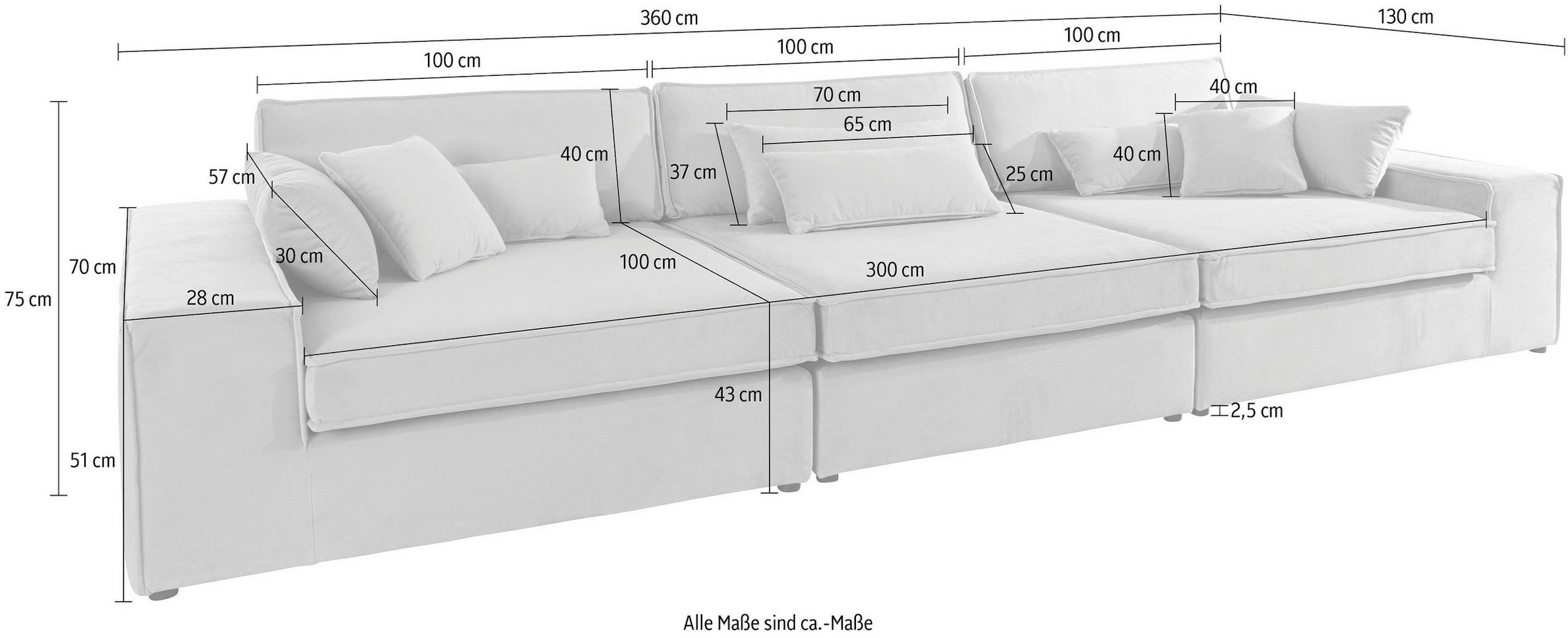 RAUM.ID 3-Sitzer »Enid«, 3 Teile, bestehend aus Modulen, in vielen Bezügen, auch in Breitcord