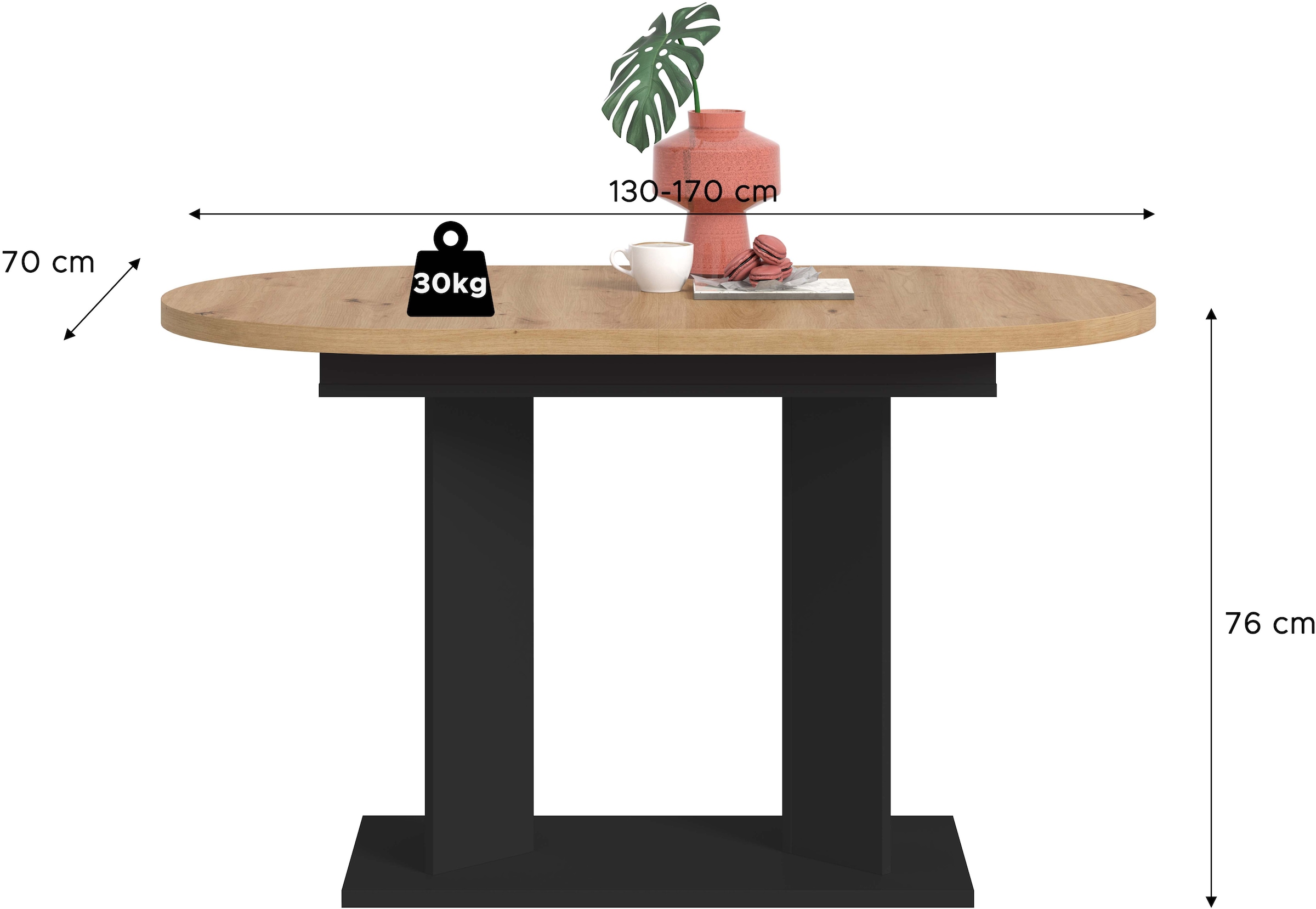 Home affaire Esstisch »GERO, 130-170 cm, ausziehbar, Säulengestell« in verschiedenen Ausführungen erhältlich, 1 Stk. tlg. Tisch, Esstisch, Esszimmer, Esszimmertisch, Küchetisch, Bartisch