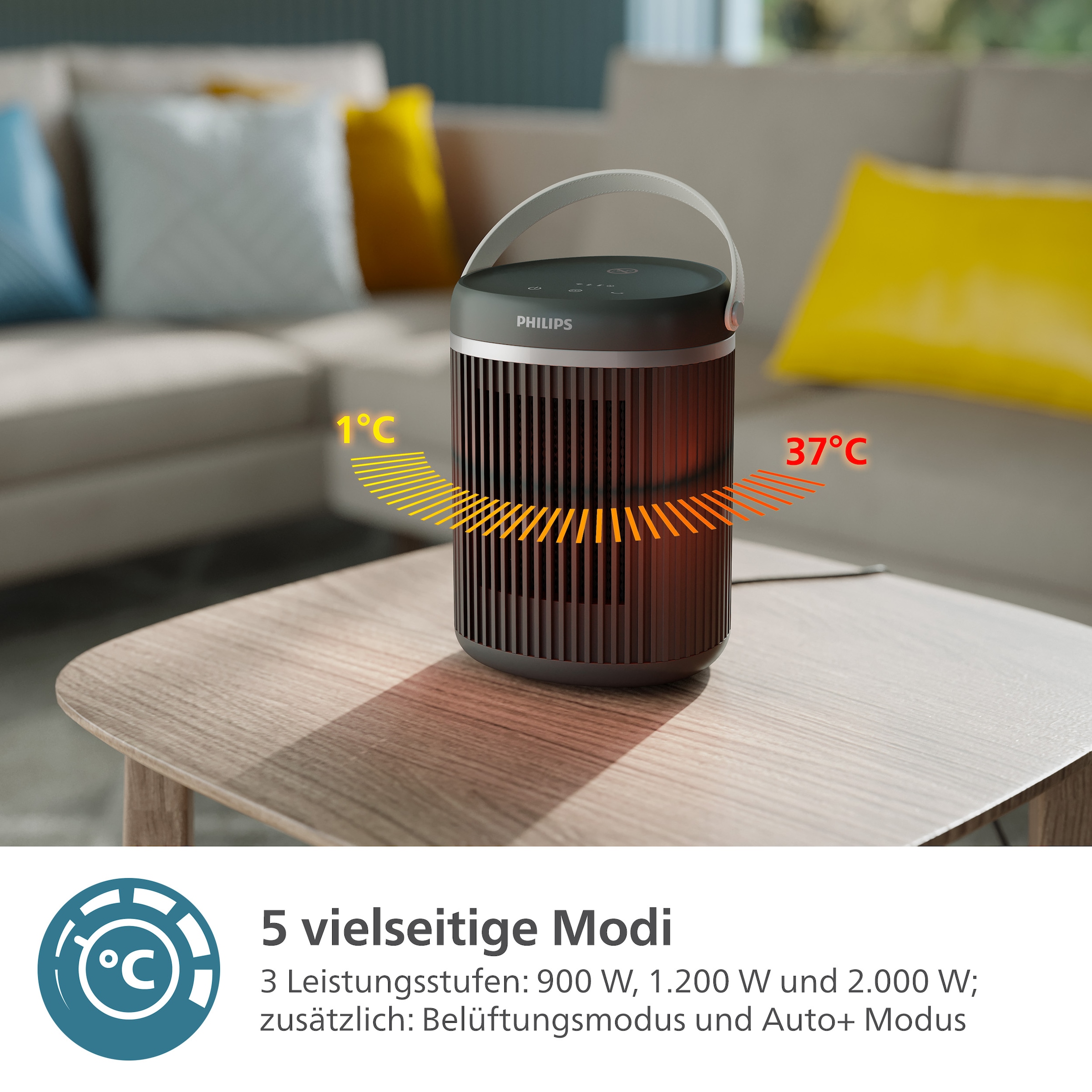 Philips Heizlüfter »aus Keramik, Kompakt 3000 Series CX3120/01, spart bis zu 50 % Energie«, 2000 W, mit schnellem Aufheizen in nur 2 Sekunden, mit der Air+ App verbunden