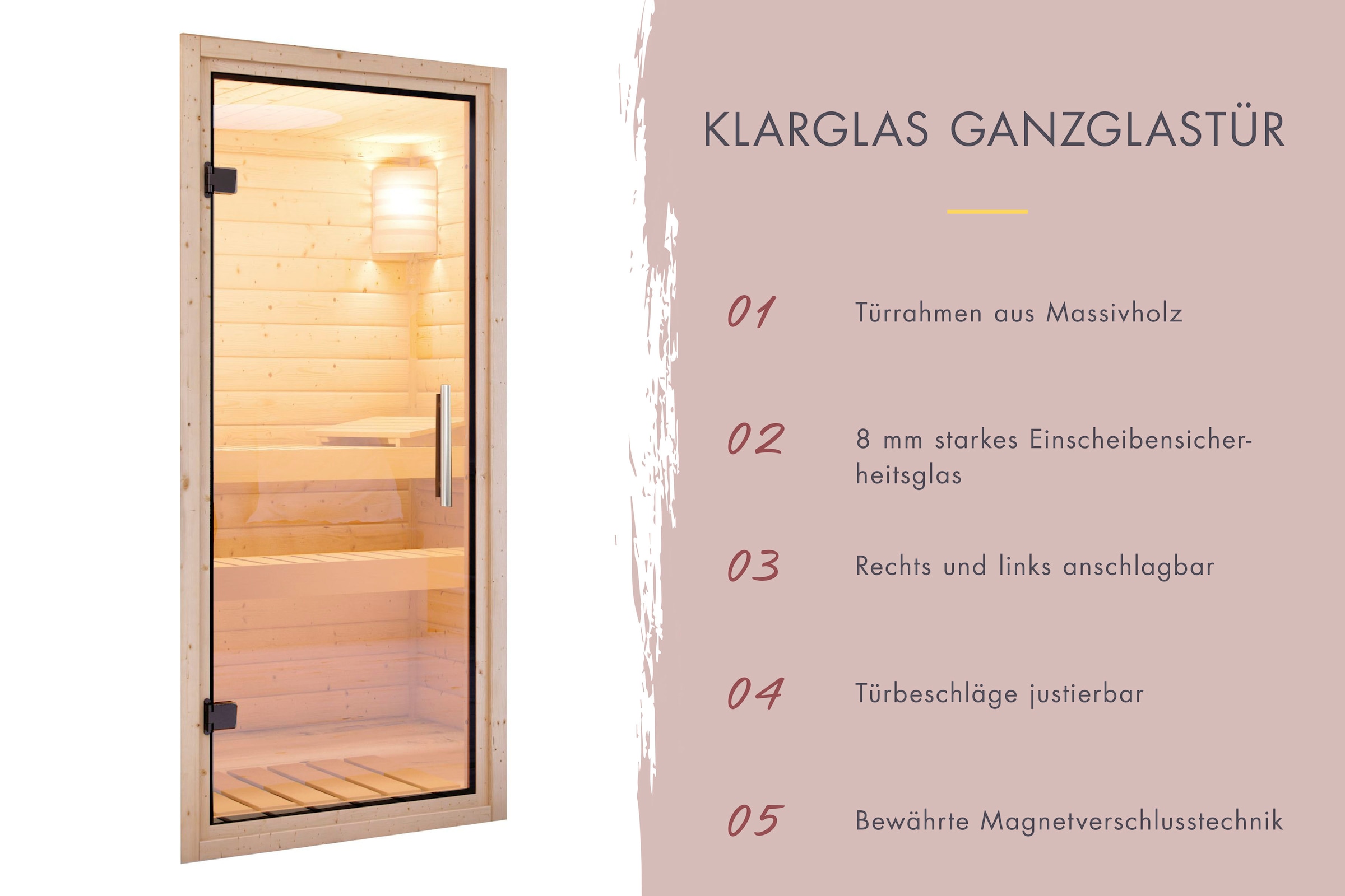 Karibu Sauna »Mia (Fronteinstieg)« inklusive Ofenschutzgitter und Tür, Ofen 9 kW integr. Steuerung