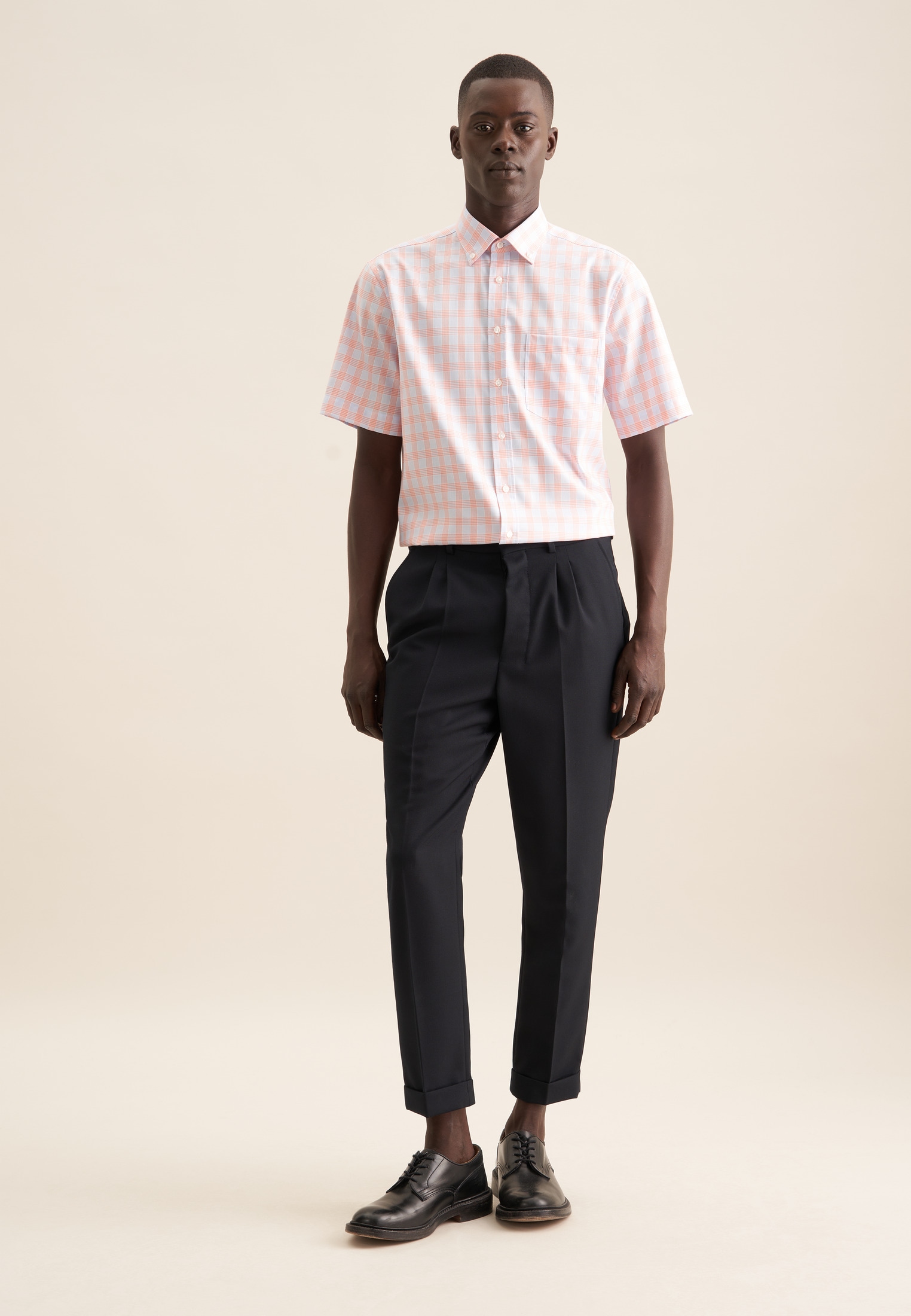 seidensticker Businesshemd »Comfort«, Comfort Kurzarm Button-Down-Kragen Karo