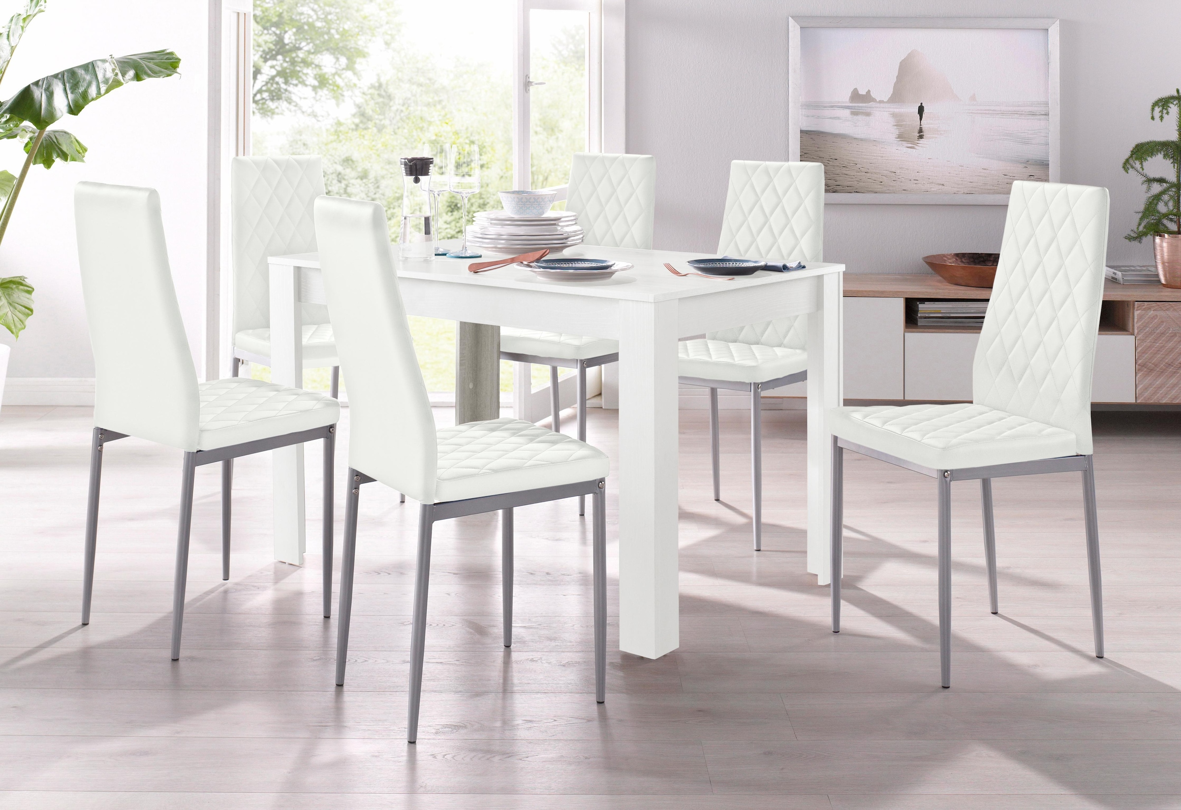 my home Essgruppe »Lynn + Brooke«, (Set, 5 tlg.), mit Tisch in Weiß, Breite  120 cm auf Raten kaufen