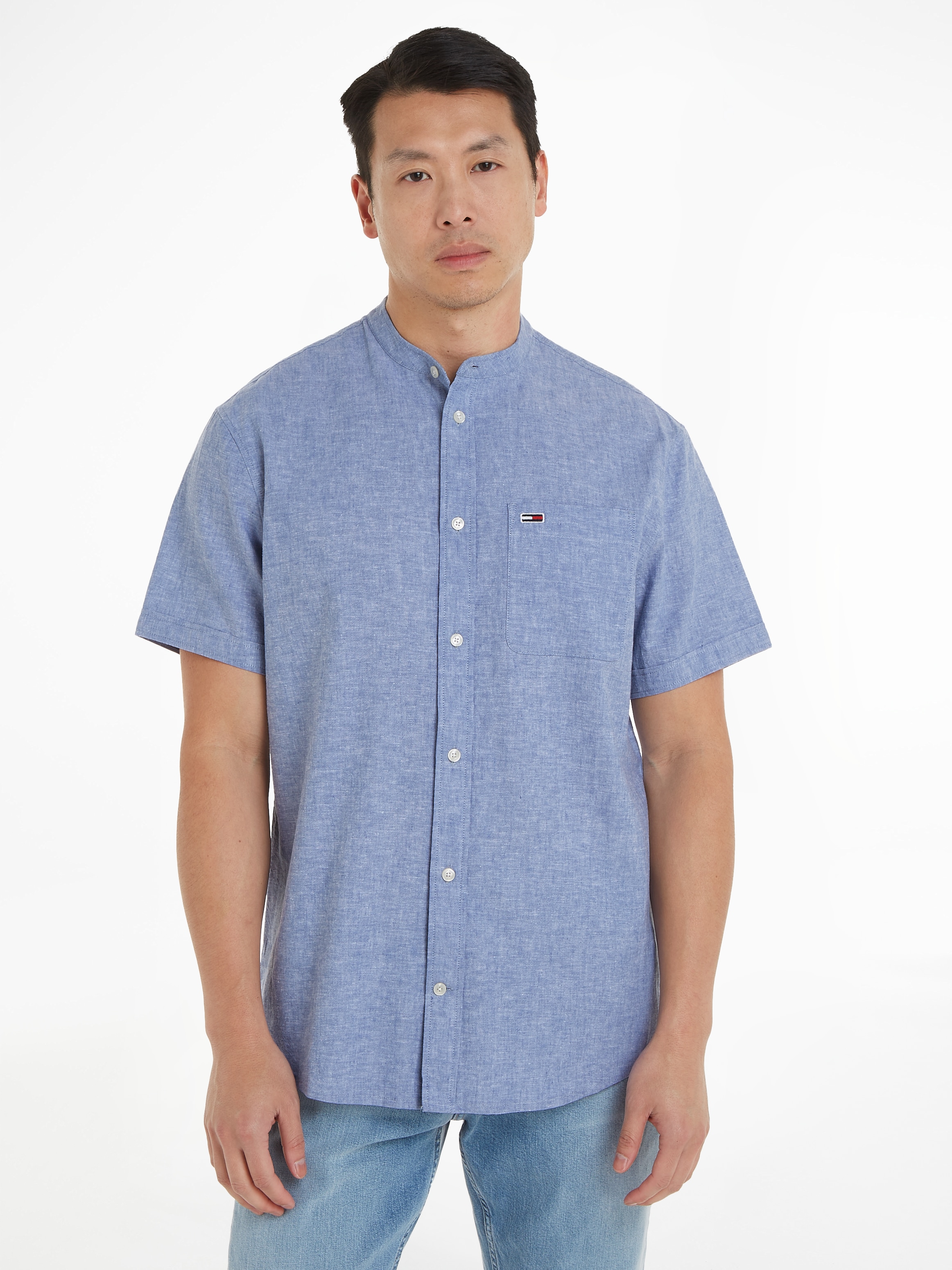 Tommy Jeans Kurzarmhemd »TJM REG MAO LINEN BLEND SS SHIRT«, in melierter Optik