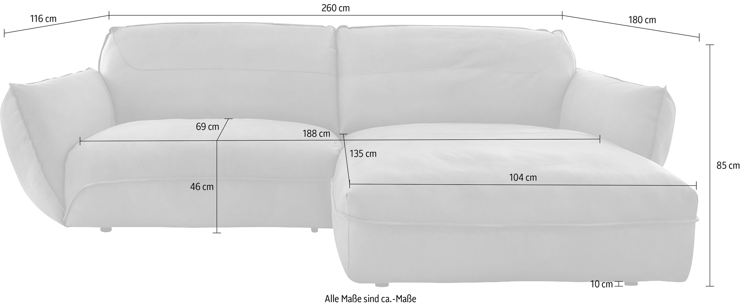 BETYPE Ecksofa »Be Type Be Chilled, L-Form« in 2 Breiten mit stylischer und offener Nahtführung