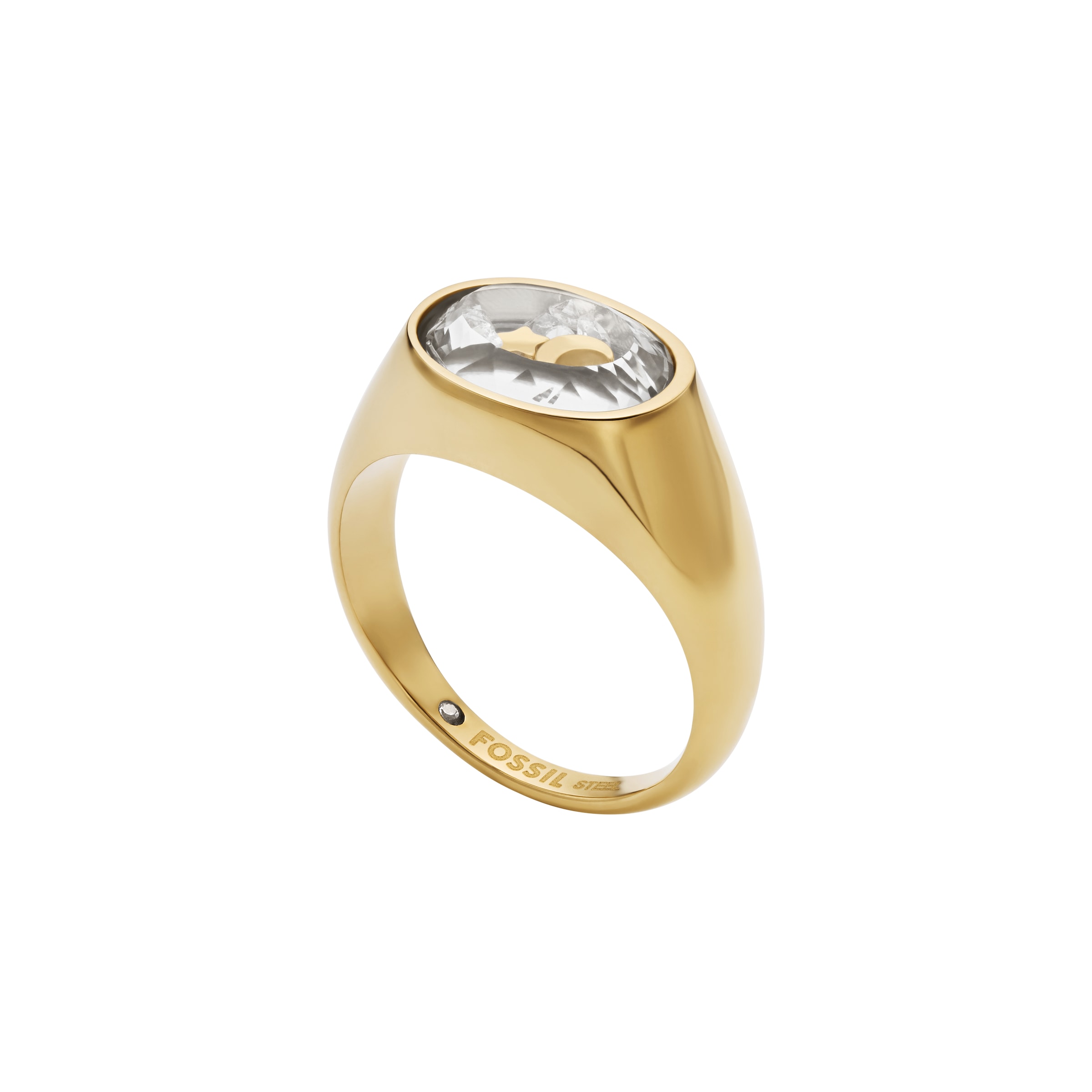 Fossil Fingerring »Schmuck Geschenk Edelstahl SADIE Mond Stern« mit Zirkonia (synth.) - mit Perle (synth.)