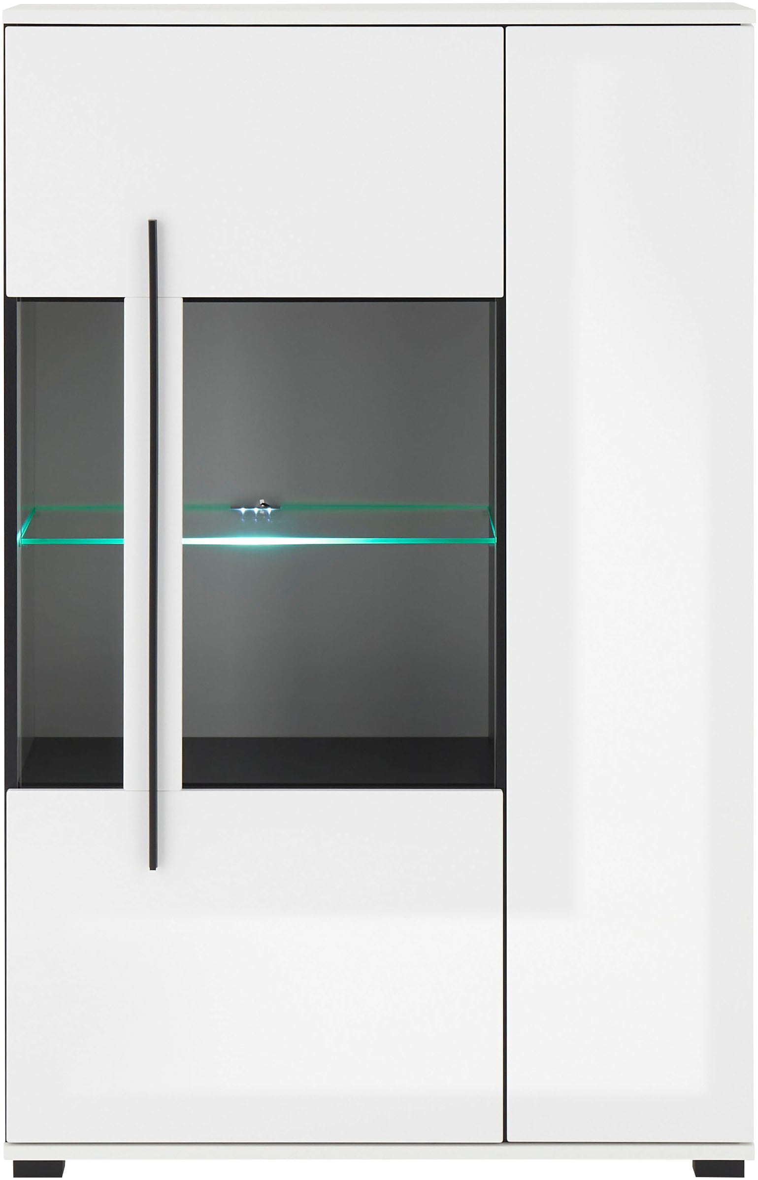 INOSIGN Vitrine »Cantara, Vitrinenschrank in Eiche Evoke oder weiß, Standvitrine«, schwarzer Stangengriff, ausreichend Stauraum, vielseitig einsetzbar
