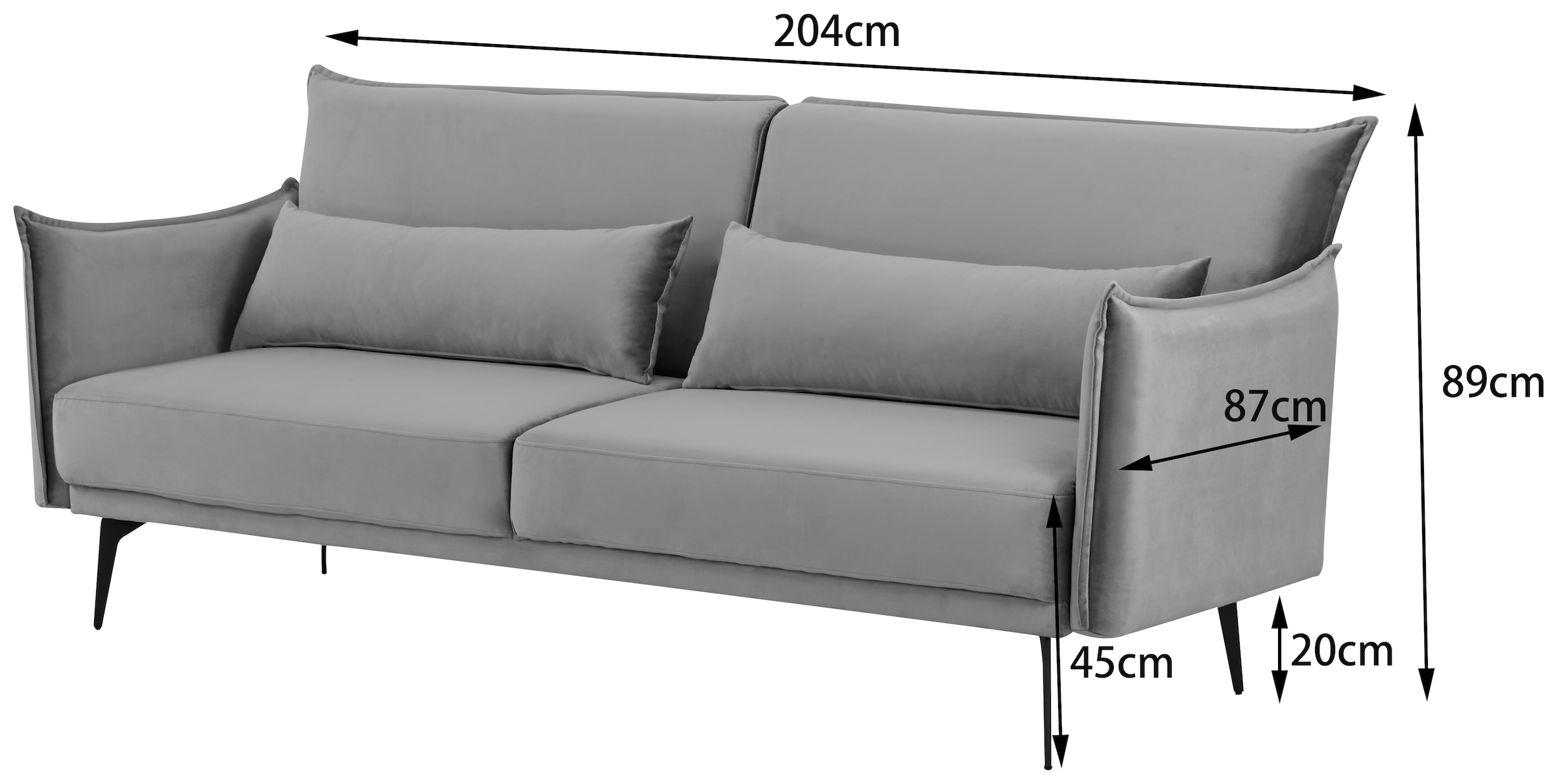 INOSIGN Schlafsofa »TULARE, 204 cm, klappbarer 3-Sitzer mit verstellbarer Rückenlehne,«, Schlaffunktion