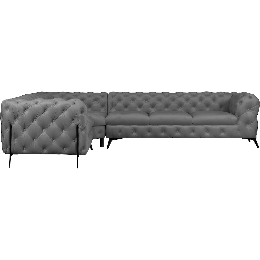 Leonique Chesterfield-Sofa »Amaury«, großes Ecksofa, Chesterfield-Optik, Breite 323 cm, Fußfarbe wählbar