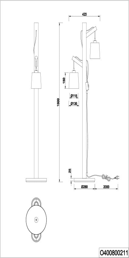 Stehlampe | Echtholz mit XXL andas Garantie 3 Stoffschirmen,getrennt Stehleuchte aus »Pitholm«, kaufen Jahren naturbel. schaltbar online mit 2 flammig-flammig,