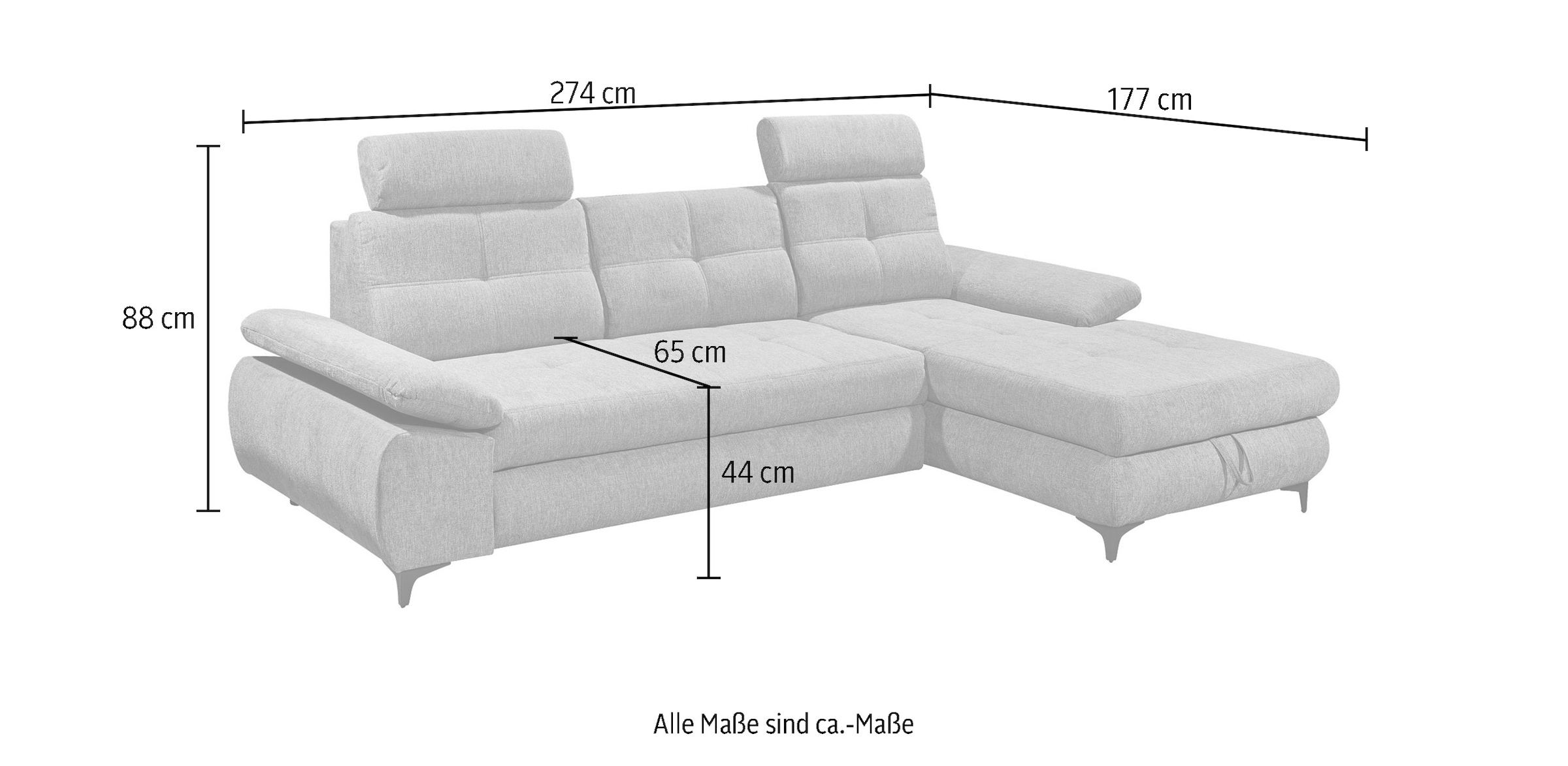 ED EXCITING DESIGN Ecksofa »Altona L-Form« mit Bettfunktion, Bettkasten, Armteilverstellung & Kopfstützen