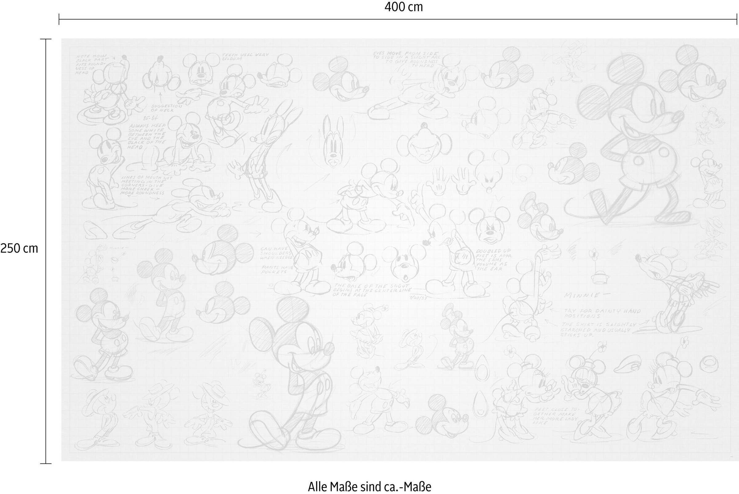 Komar Vliestapete »Digitaldruck Vlies -  Mickey Sketches - Größe 400 x 250 cm« bedruckt glatt Kinderzimmer