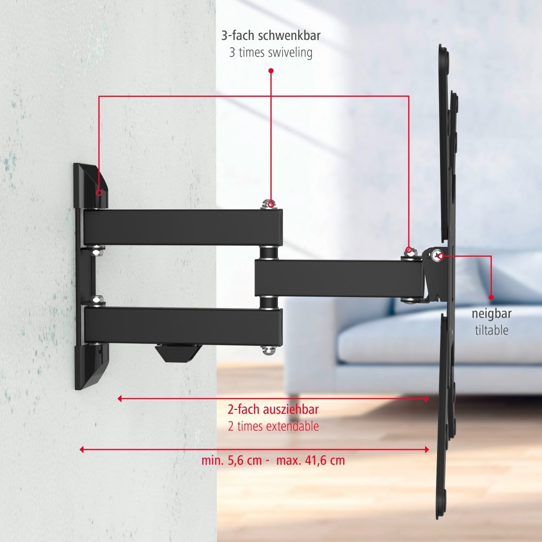 Hama TV-Wandhalterung »schwenkbar, vollbeweglich, 81 - 165 cm (32"- 65"), 43",50",55"«, bis 165 cm Zoll