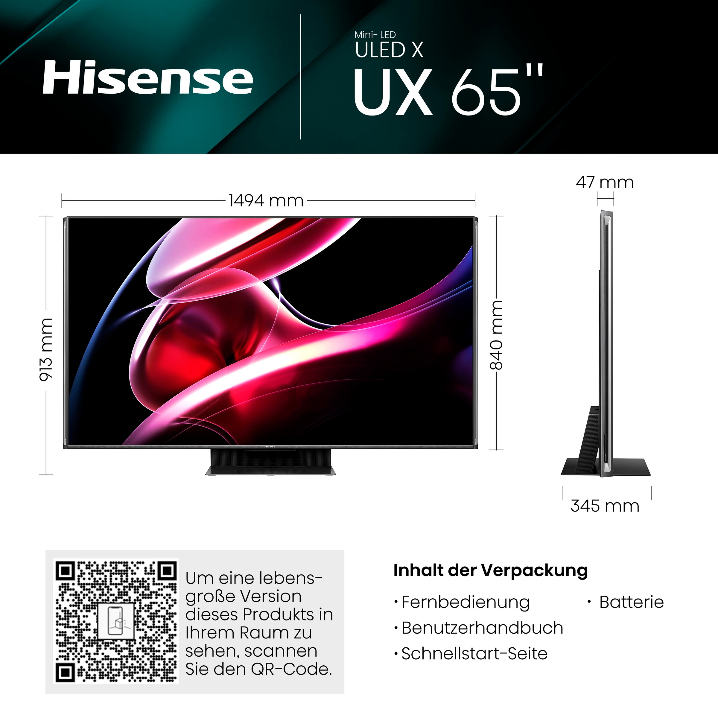 Hisense Mini-LED-Fernseher »65UXKQ«, 4K Ultra HD, Smart-TV