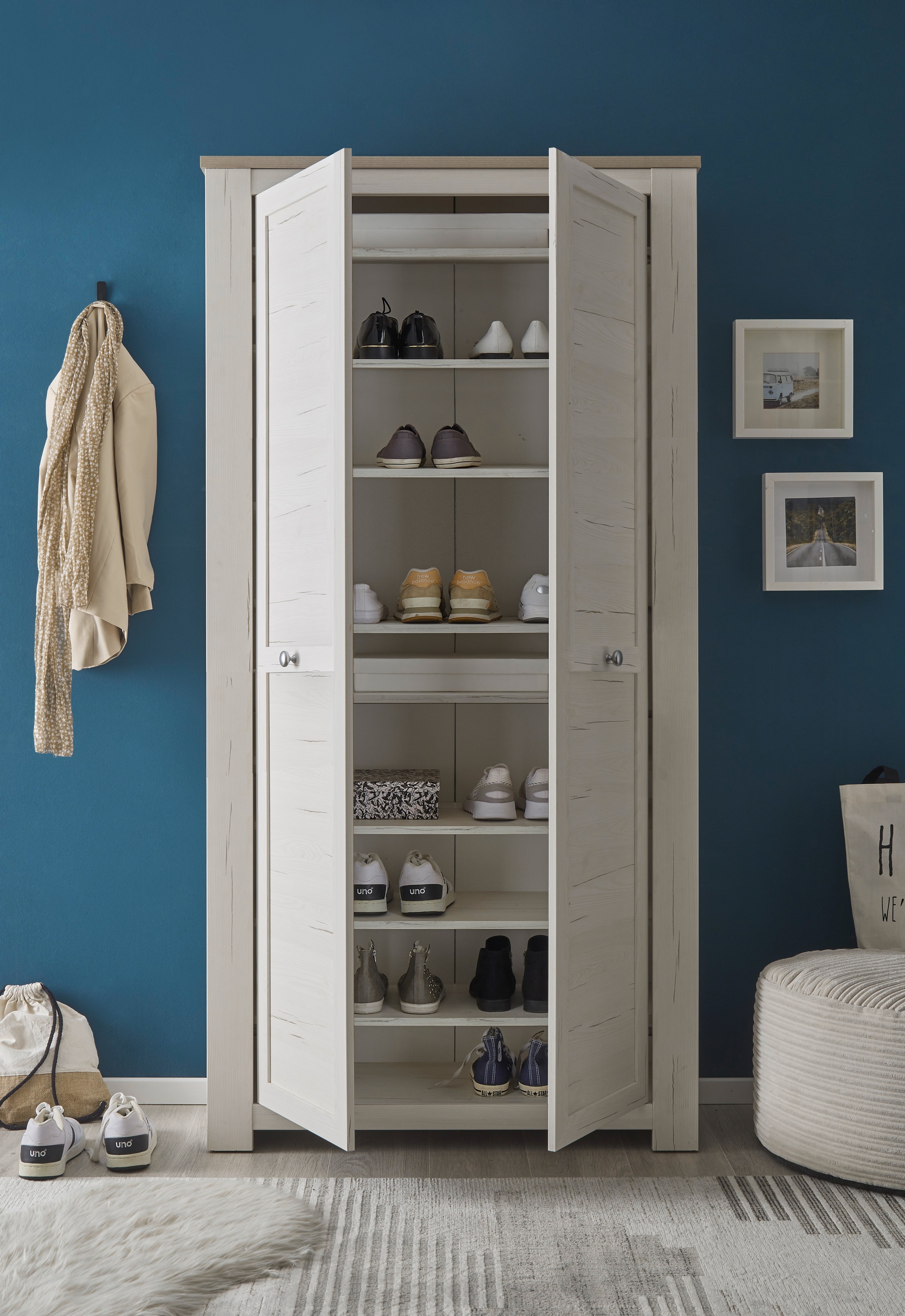 HBZ Schuhschrank »Brixen im Landhaustil, BxHxT 98x195x38 cm«, (1 St.), Schuhschrank mit 2 Türen, 7 Einlegeböden, fester Boden