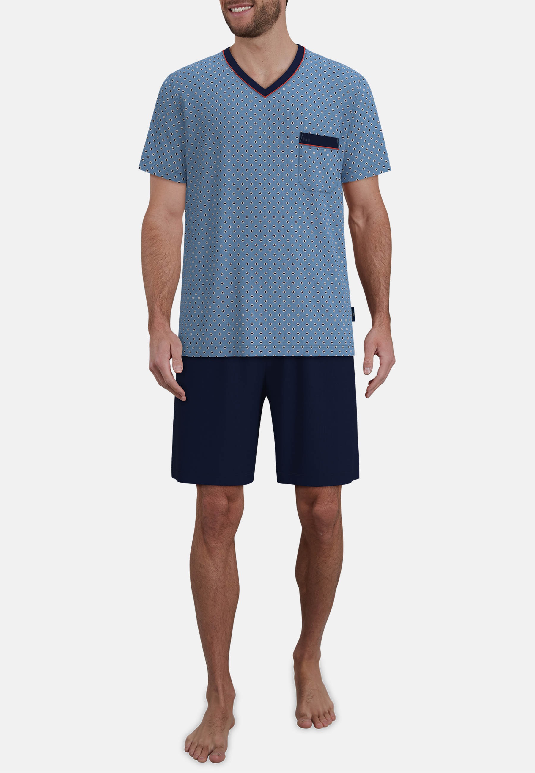 GÖTZBURG Shorty »Glasgow« gemustert, kurz, V-Ausschnitt, mit Brusttasche, Baumwolle