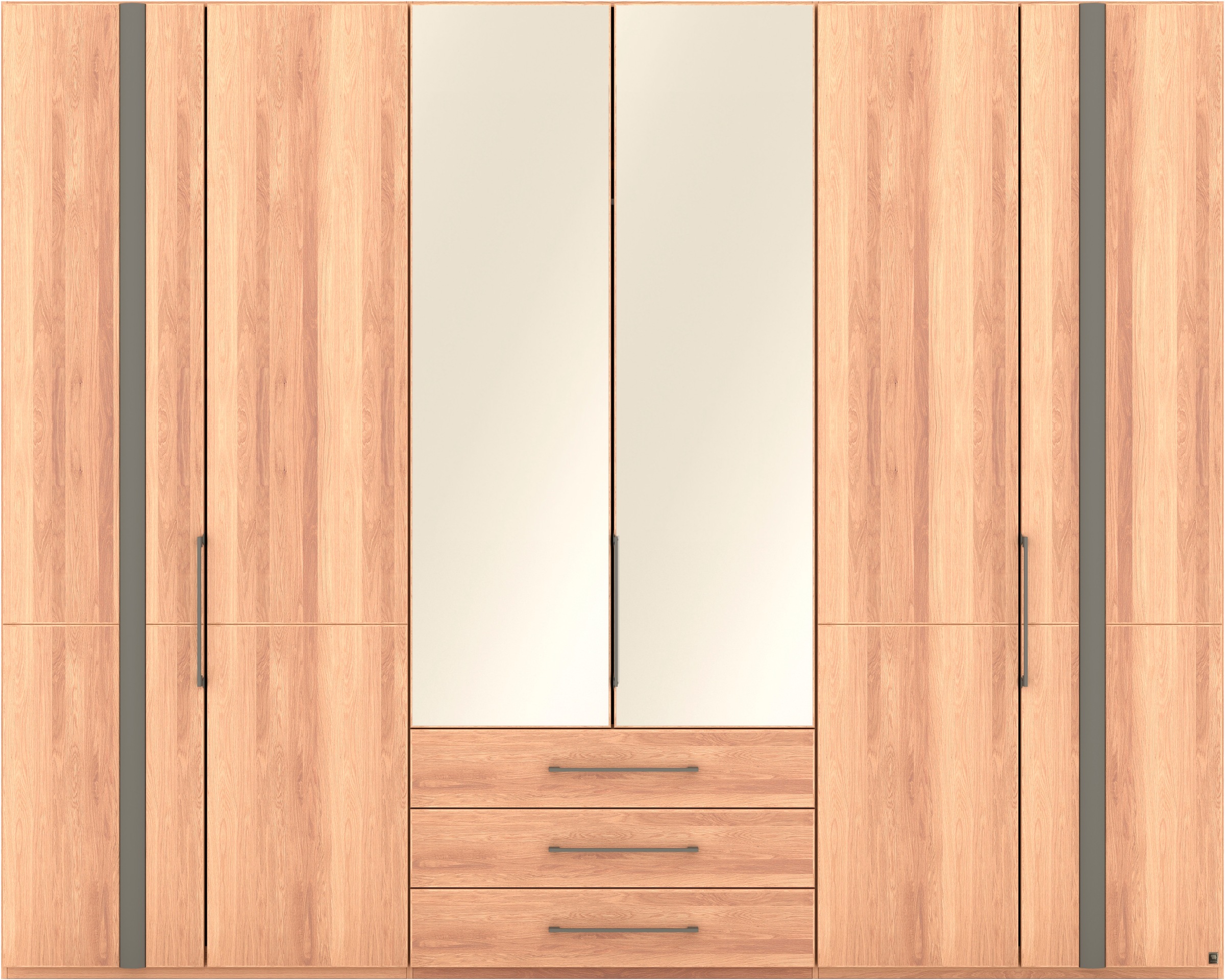 Musterring Drehtürenschrank »Sorrent, Kleiderschrank, teilmassiv Eiche«, (mit Türdämpfern, mit Schubladen, extra Böden, MADE IN GERMANY), Türen in Eiche massiv und als Parsol-Bronze-Spiegel, mit Schubkästen