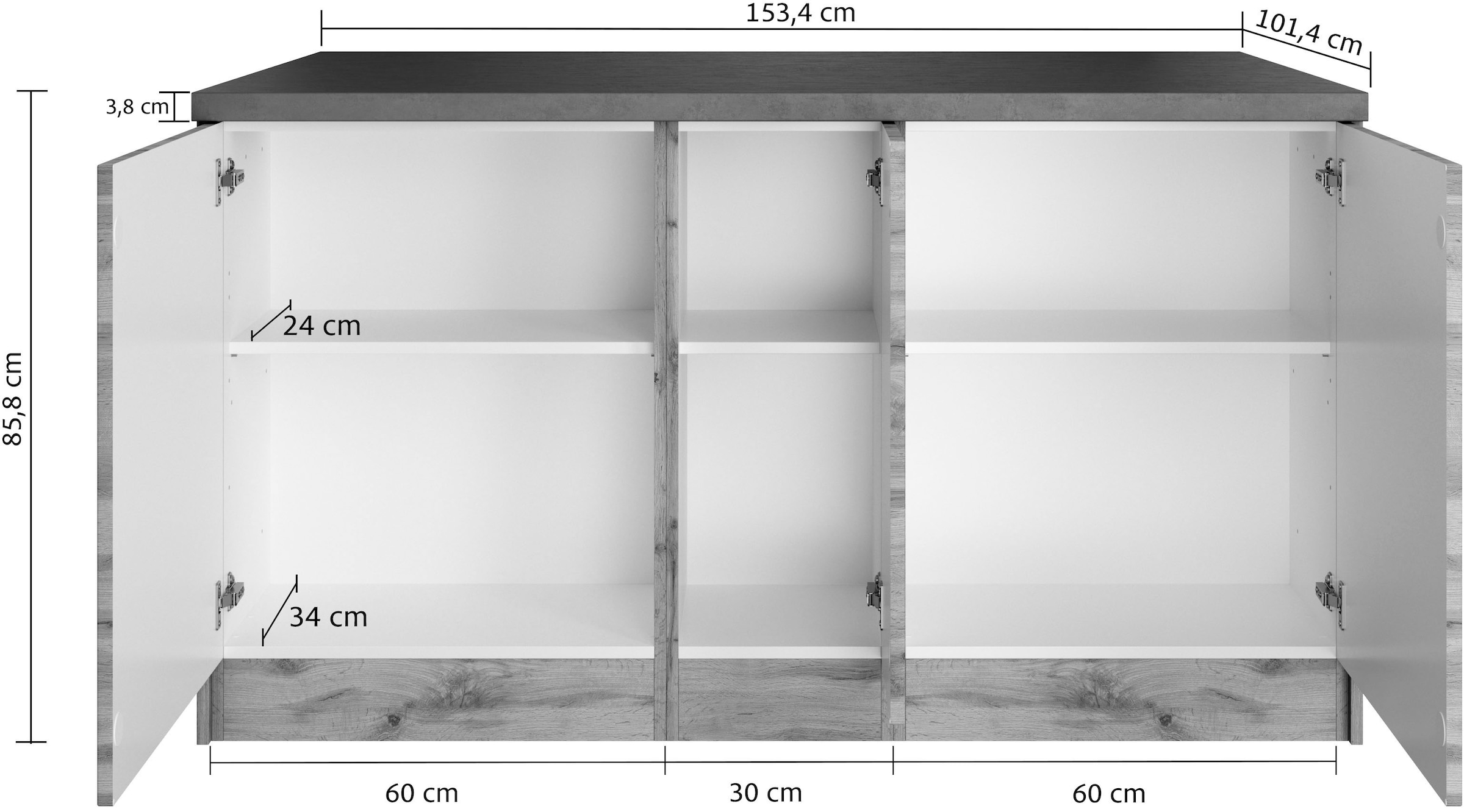 KOCHSTATION Kücheninsel »KS-Lani, Breite 153 cm, mit Flaschenregal«, MDF-Fronten, Arbeitsplatte 38mm stark