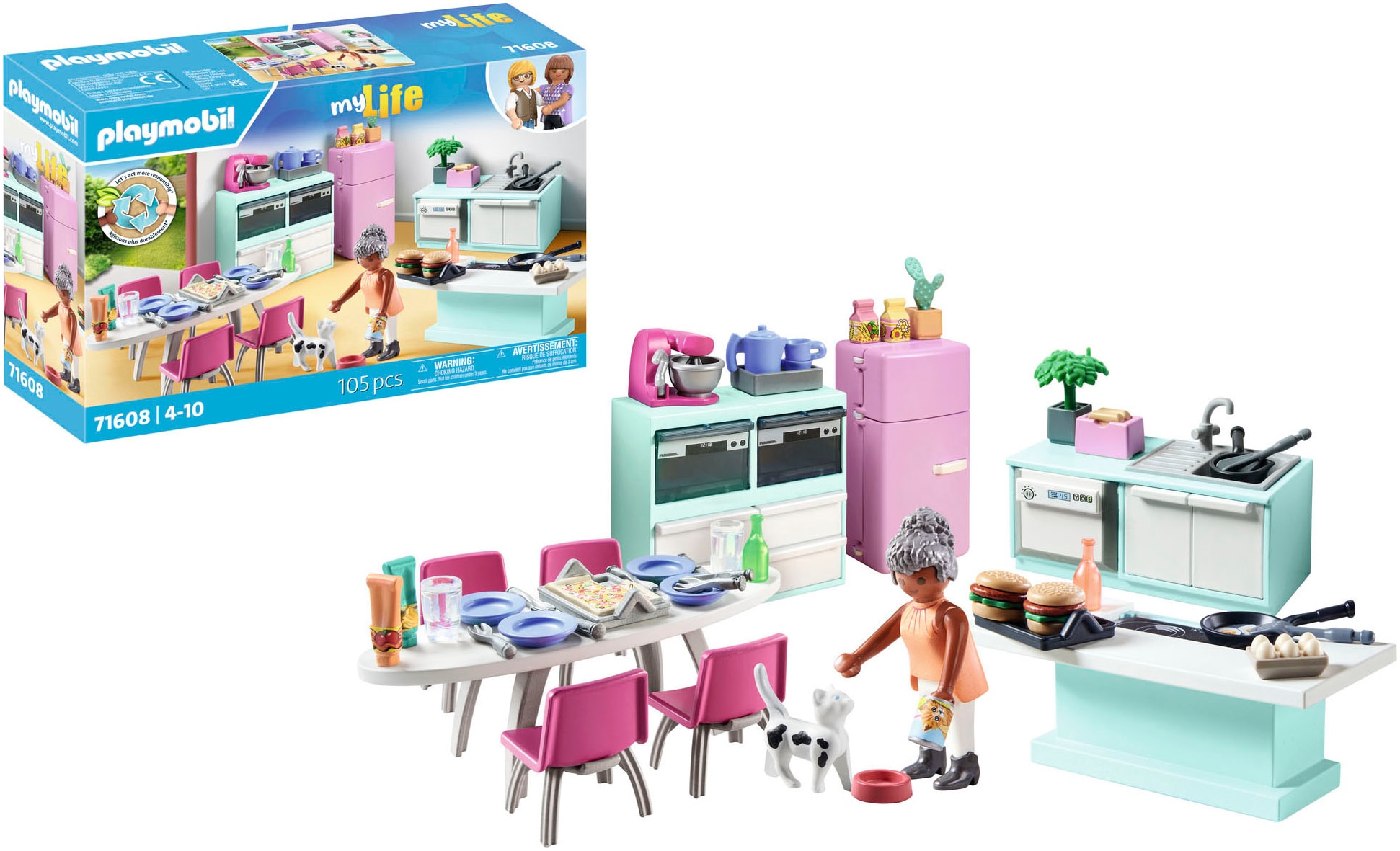 Playmobil® Konstruktions-Spielset »Küche mit Essplatz (71608), myLife«, (105 St.), Made in Europe