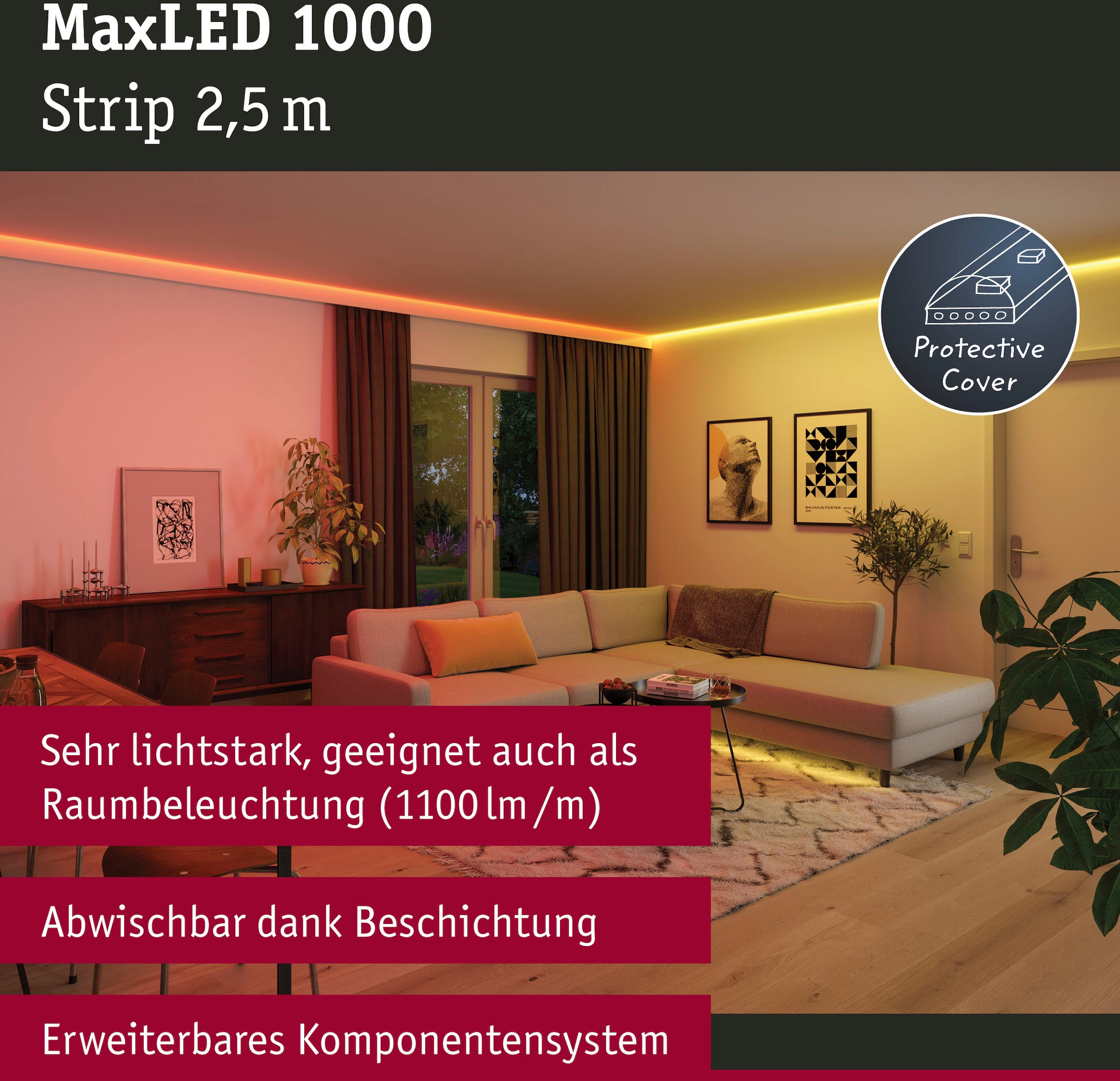 Paulmann LED-Streifen »MaxLED 1000 Stripe 2,5m RGBW IP44 Cover 3000K 28W 230/24V Silber«, 1 St.-flammig, RGBW