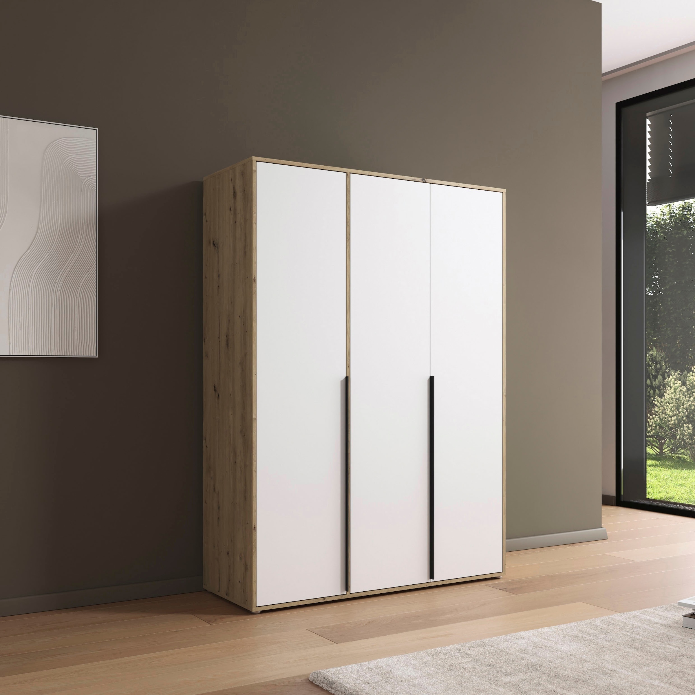 rauch Drehtürenschrank »Kleiderschrank Schrank Garderobe Wäscheschrank NAGATA viel Stauraum«, (in 3 verschiedenen Ausstattungen BASIC/CLASSIC/PREMIUM), mit modernen Stangengriffen in Graumetallic TOPSELLER MADE IN GERMANY