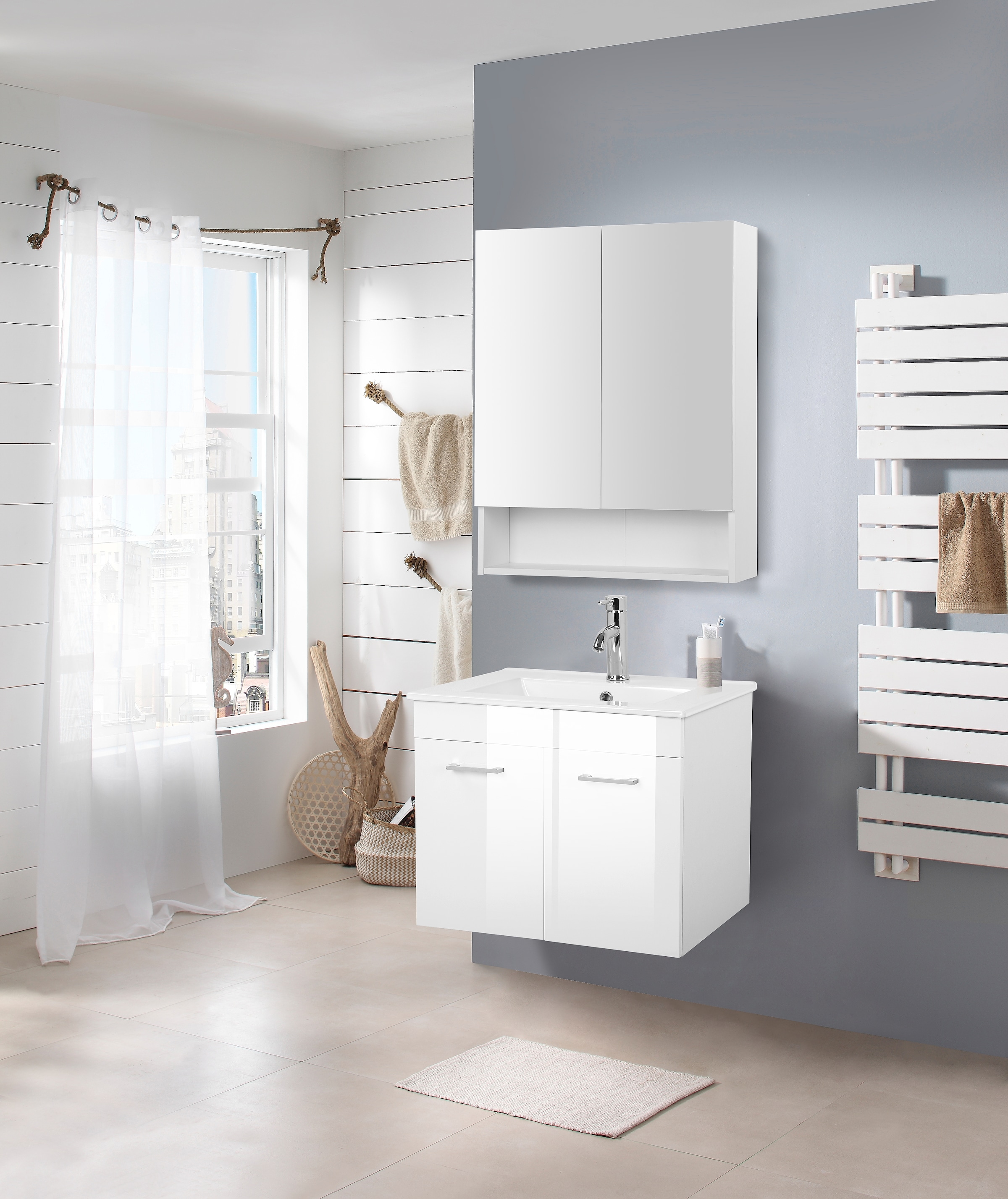 welltime Waschtisch »Florenz, Breite 60cm, 2 Tür, 2 Fächer, MDF-Front«, Waschplatz mit 2 Türen,in verschiedenen Farben erhältlich, Badmöbel
