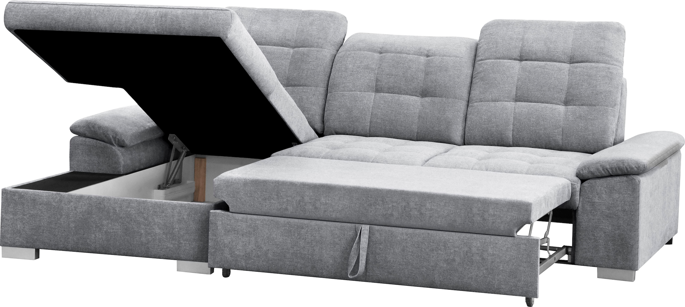 WERK2 Ecksofa Carmen, Sofa, Eckcouch mit Schlaffunktion, Bettkasten und Sitztiefenverstellung